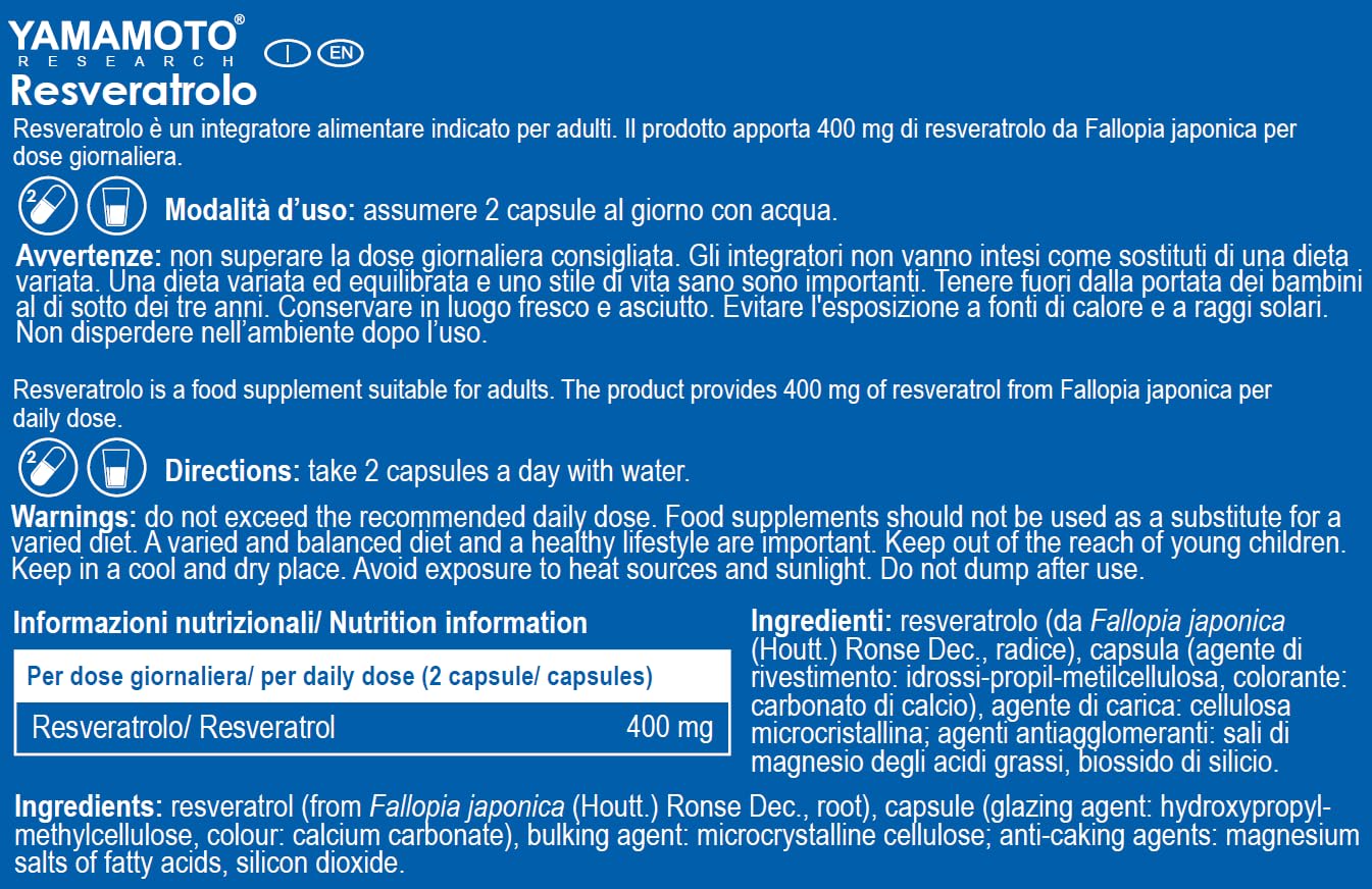 YAMAMOTO Antiossidanti Resveratrolo integratore alimentare 30 capsule antiossidante naturale