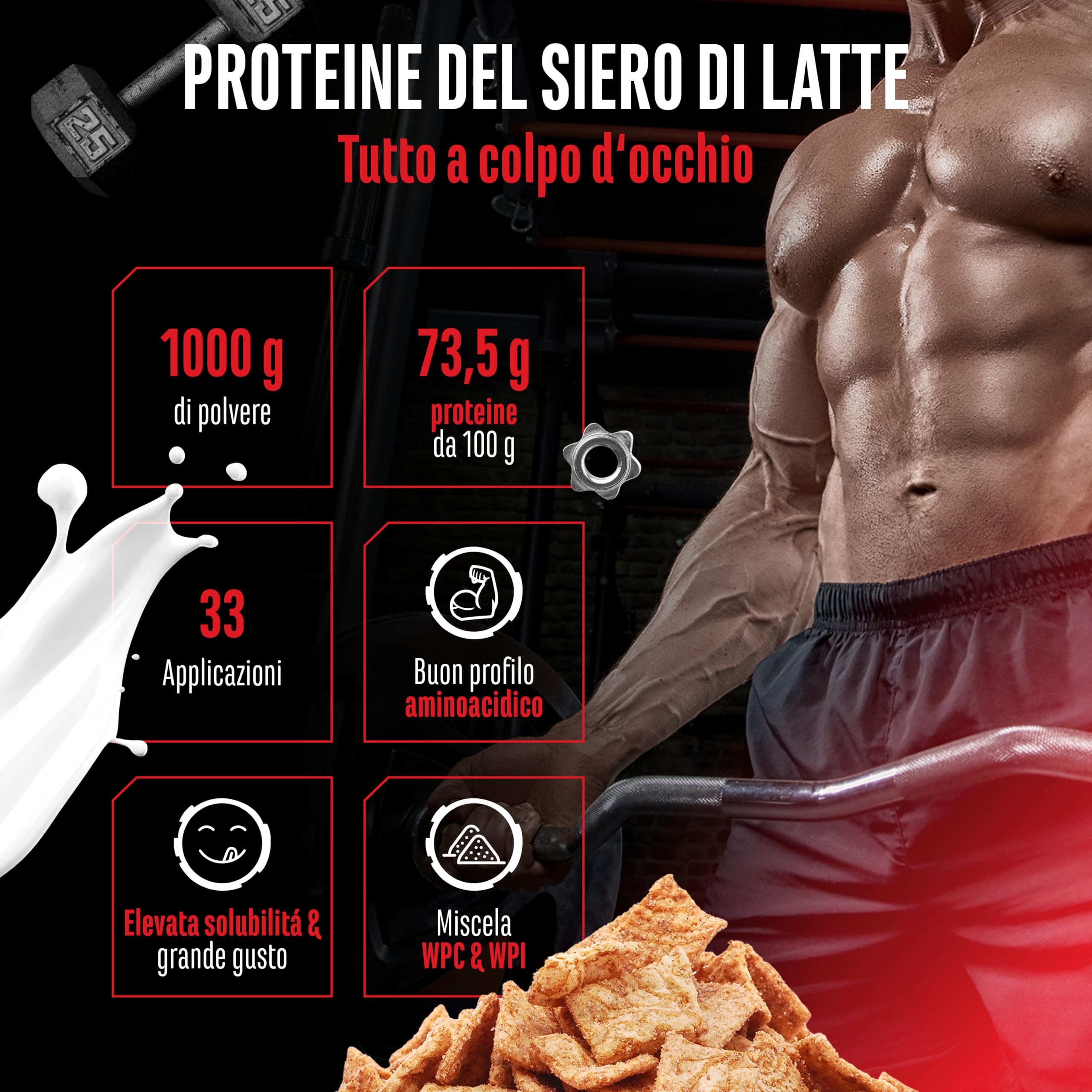 Elite Whey Protein Complex proteine in polvere 1 kg cereali alla cannella, mix WPC e WPI