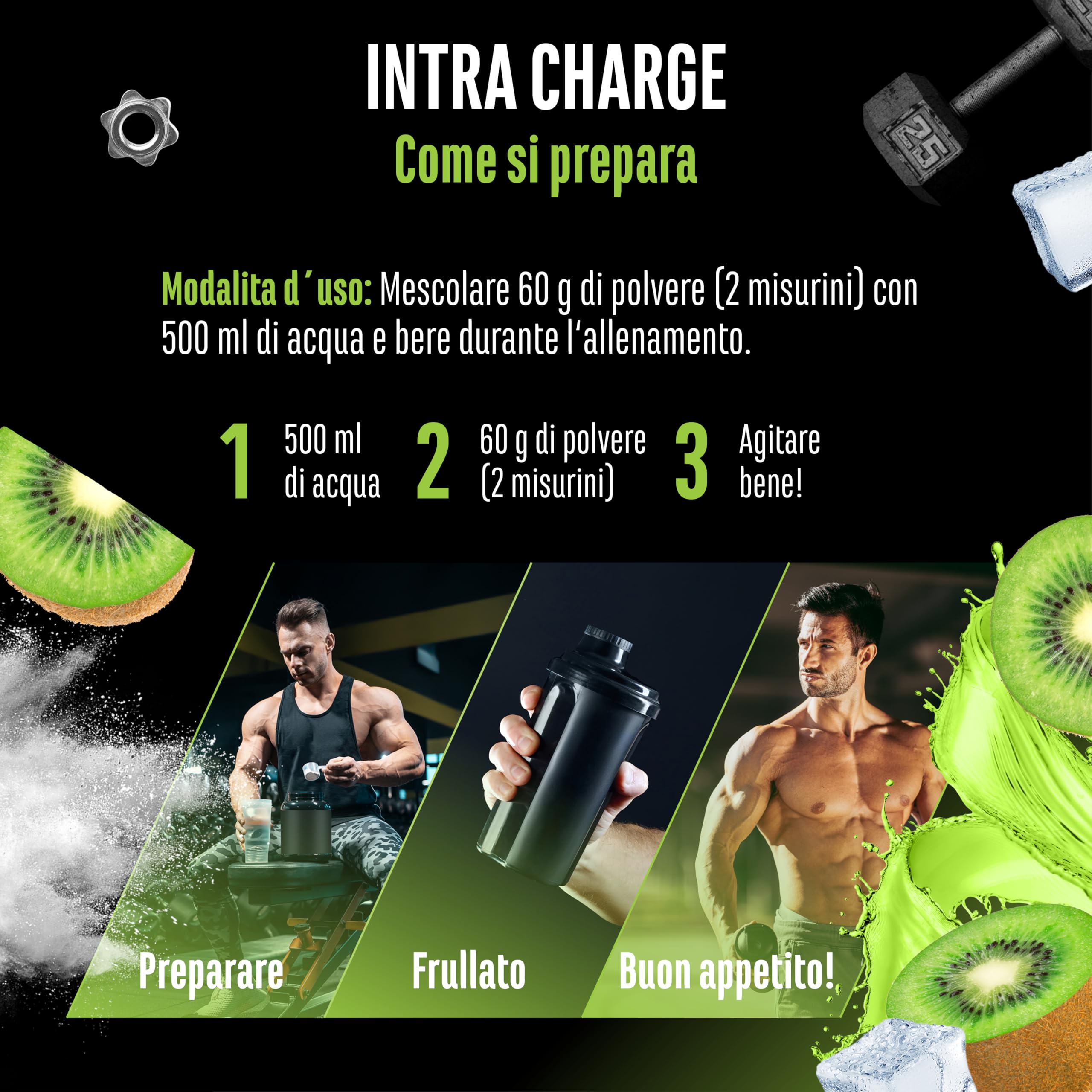 Elite Pre-Workout & Pump Intra Charge Workout Drink 1,2 kg Kiwi Vegano