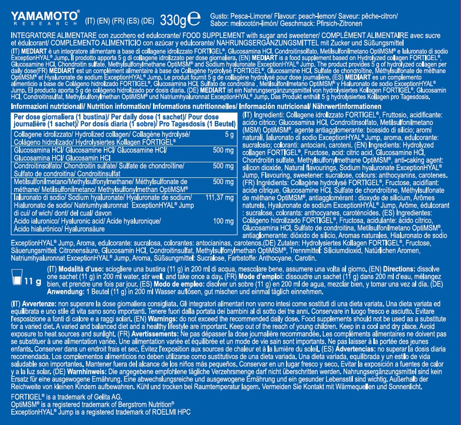 YAMAMOTO Muscoli, Articolazioni e Ossa Mediart integratore 30 bustine gusto pesca e limone