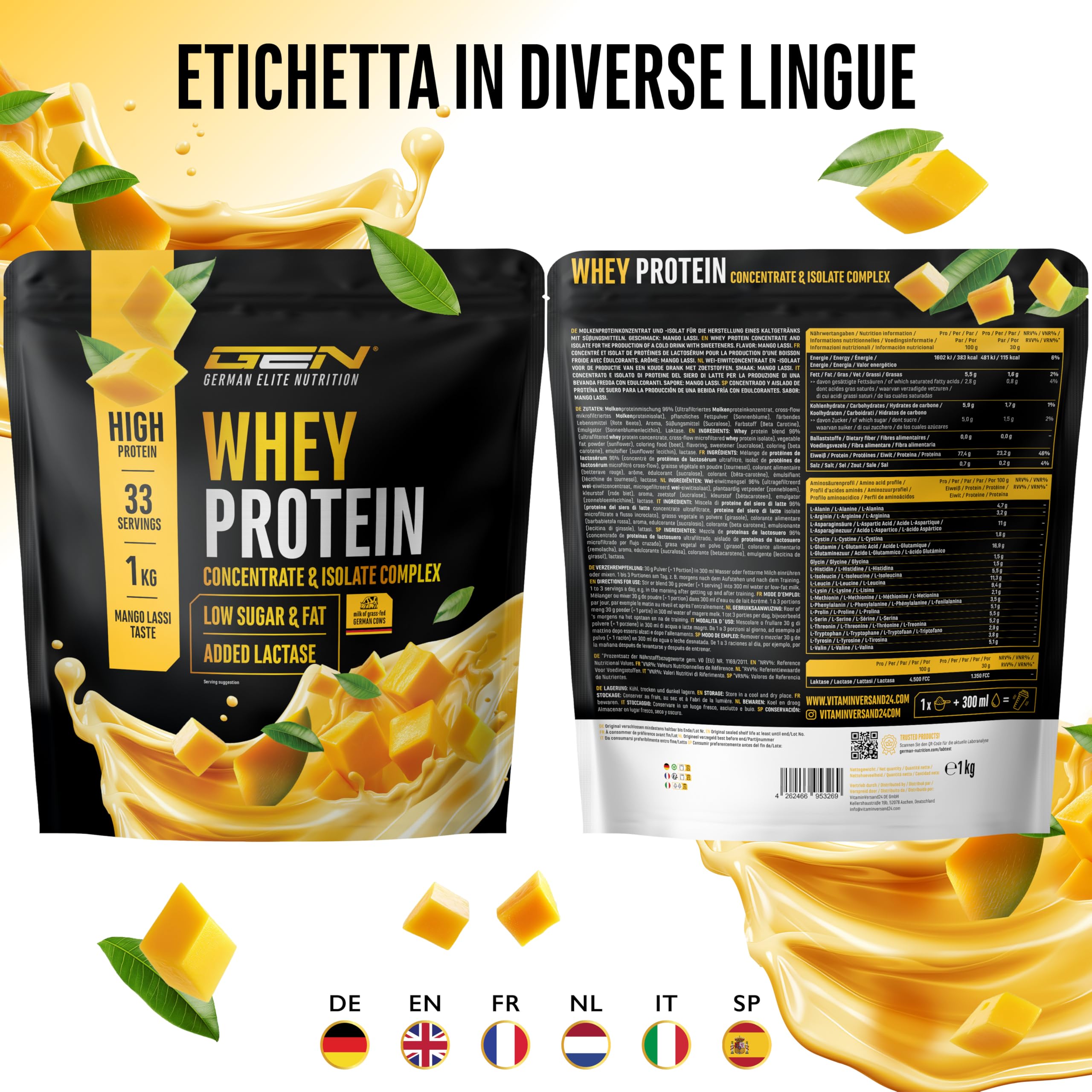 Elite Whey Protein in polvere Mango Lassi 1000 g con isolato