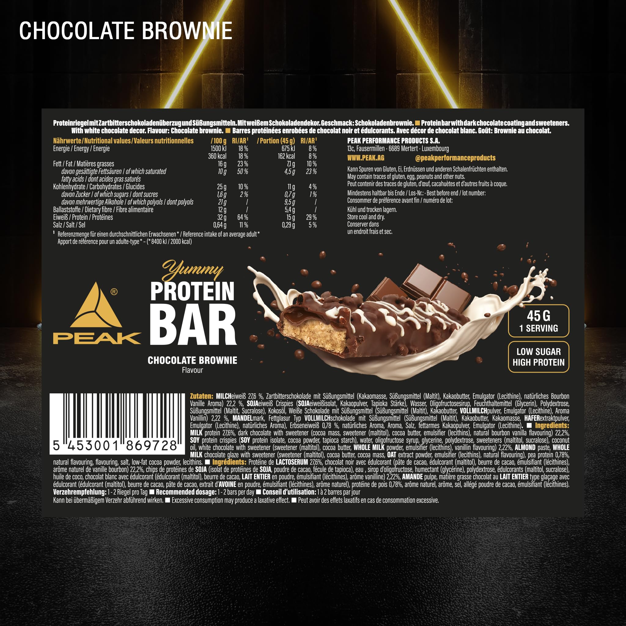 Green Peak Proteins PEAK Yummy Protein Bar barretta proteica 12 x 45 g brownie