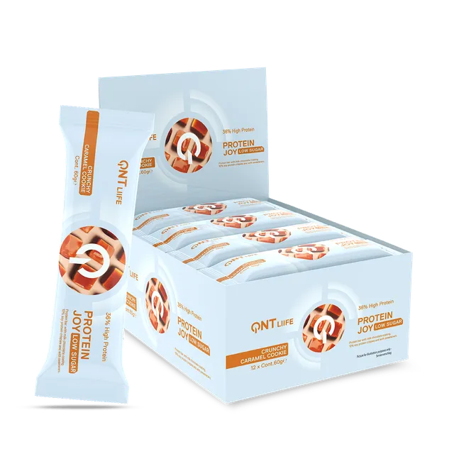 QNT Protein Bars Protein Joy Bar barretta proteica 12 x 60 g Crunchy Caramel Cookie a basso zucchero