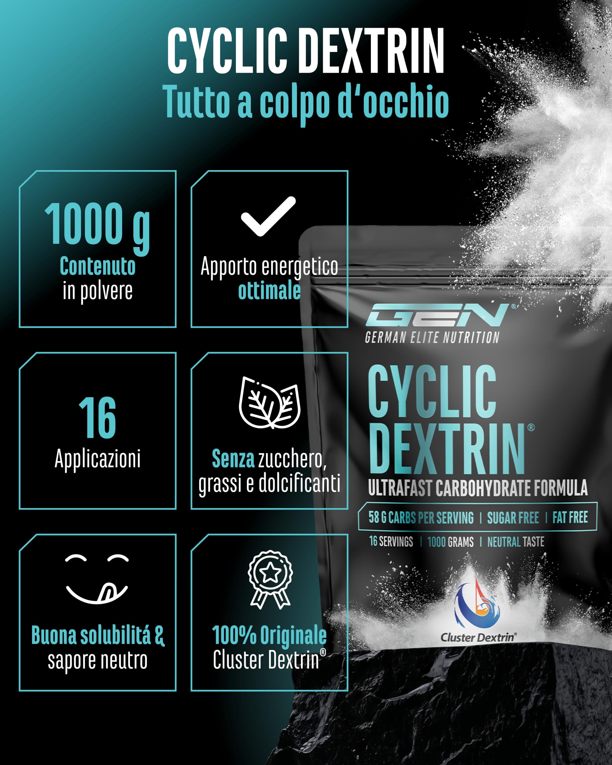 Elite Carbs & Mass Gainers Destrina Ciclica (Cluster Dextrin®) polvere 1000 g gusto neutro