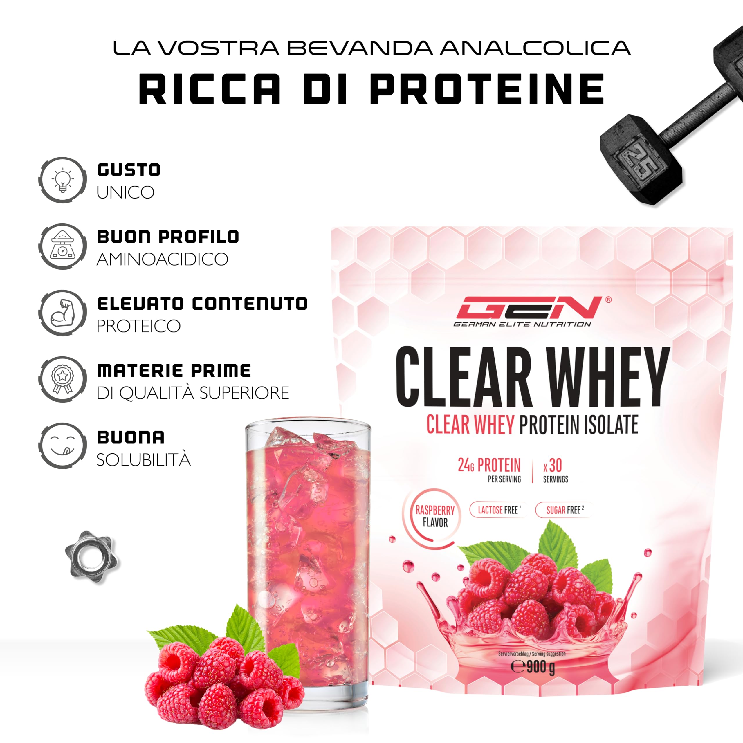 Elite Clear Whey Isolate Clear Whey Isolate proteine 900 g lampone