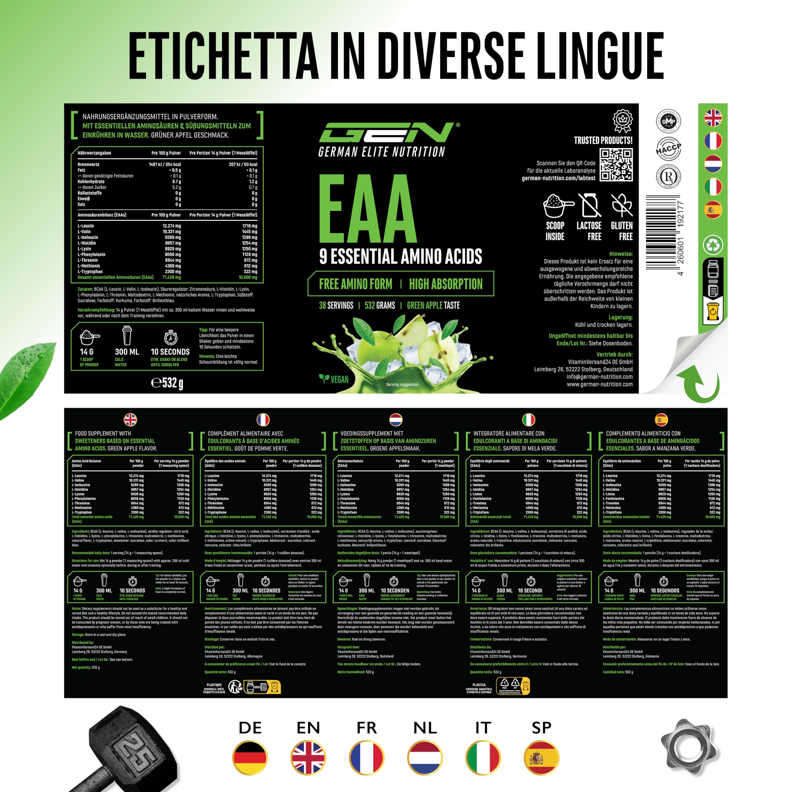 Elite EAA & BCAA Formula Human Code EAA in polvere 532 g Mela Verde vegan