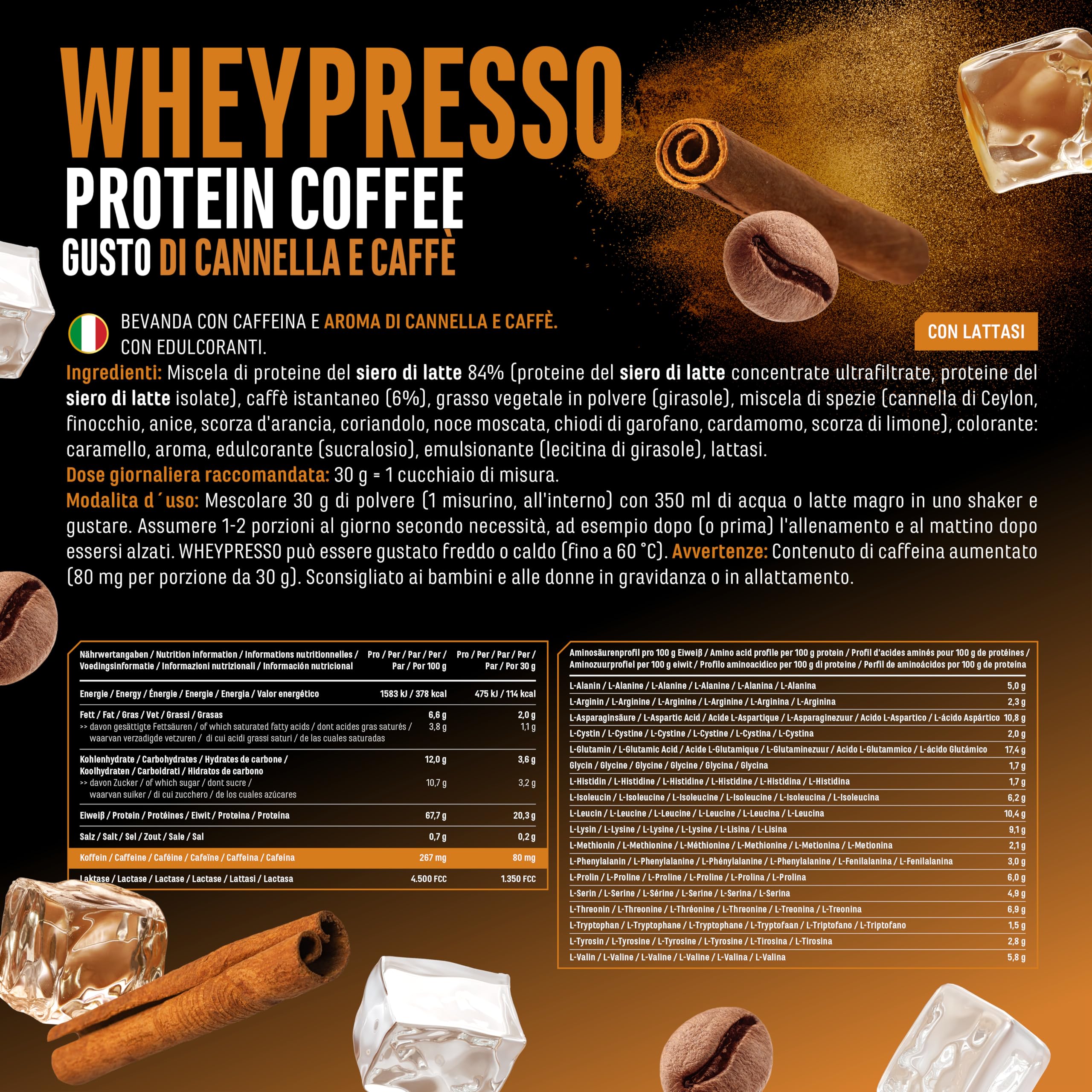 Elite Whey Protein Wheypresso Protein Coffee proteine whey 908 g Cinnamon Latte Coffee con caffeina