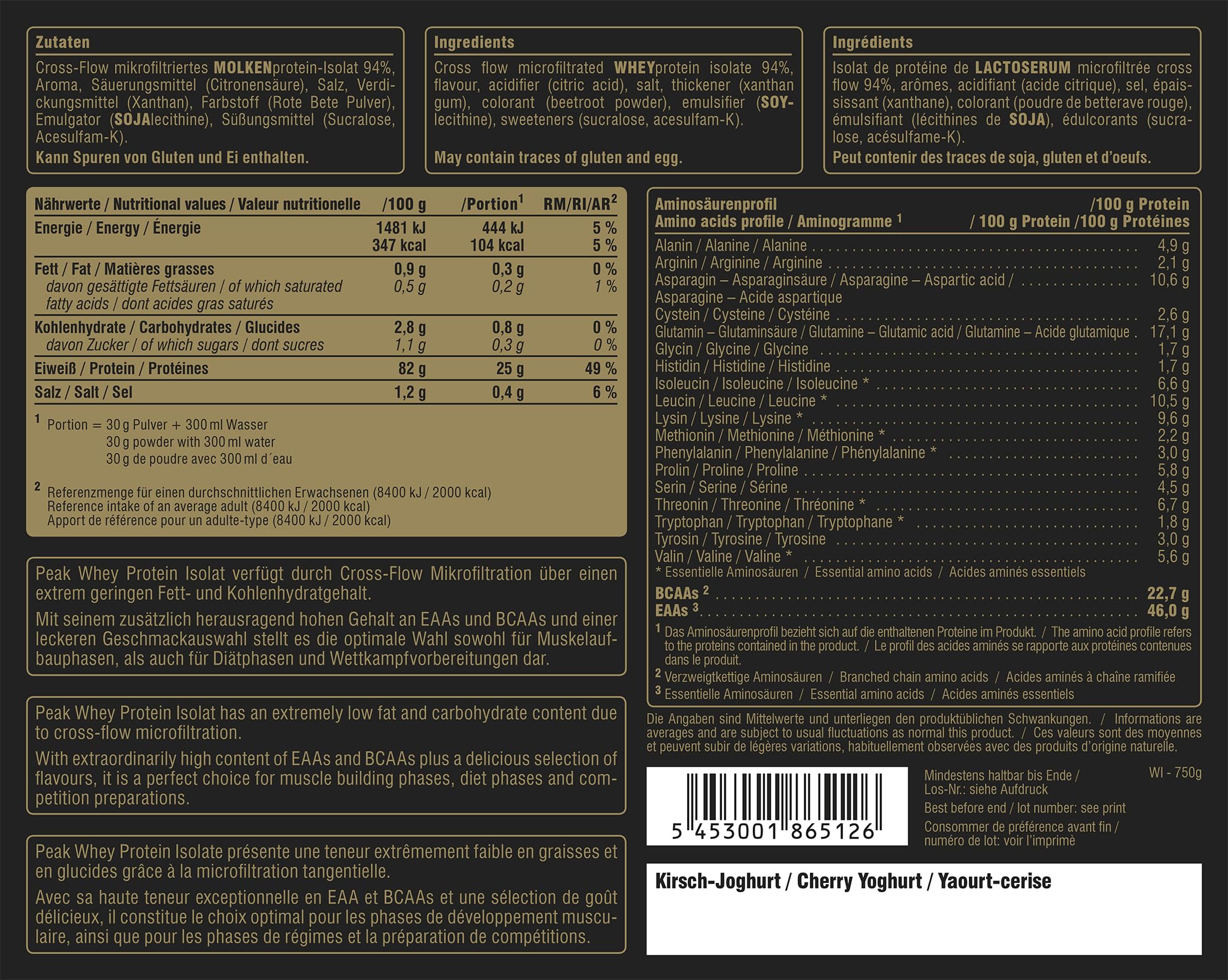 Green Peak Proteins PEAK Whey Protein Isolate proteine 750 g yogurt alla ciliegia