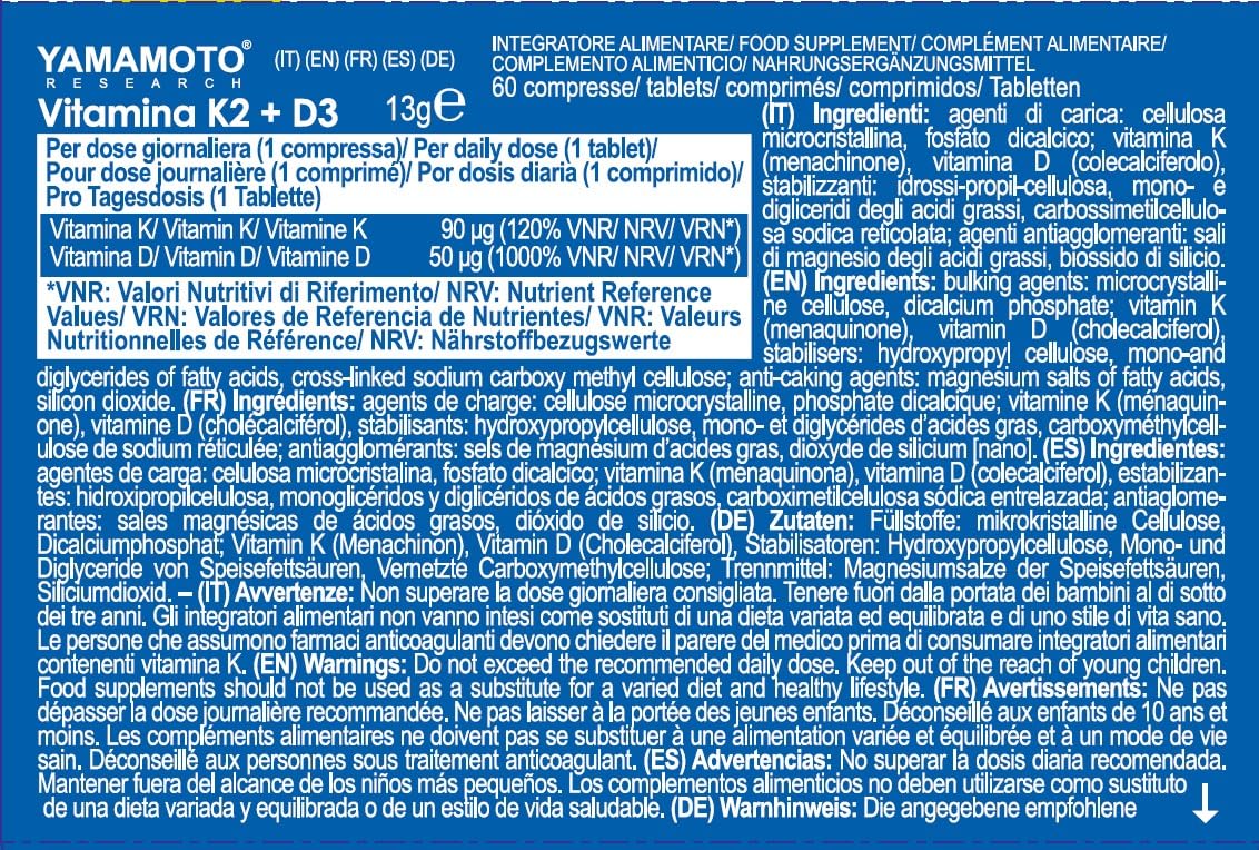 YAMAMOTO Vitamine e Minerali Vitamina K2 e D3 integratore 60 compresse alto dosaggio