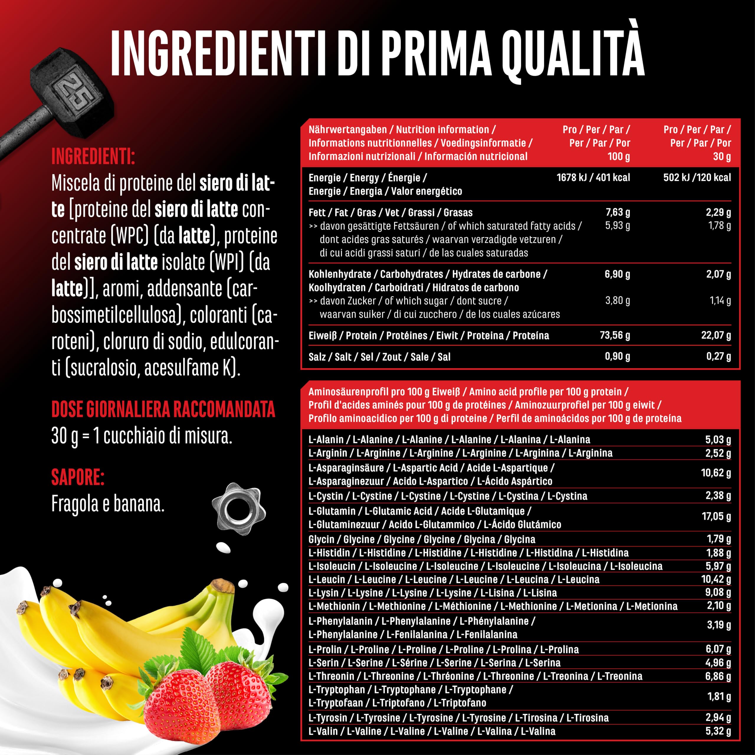 Elite Whey Protein Whey Proteine Complesso proteine in polvere 1000 g fragola e banana con isolato