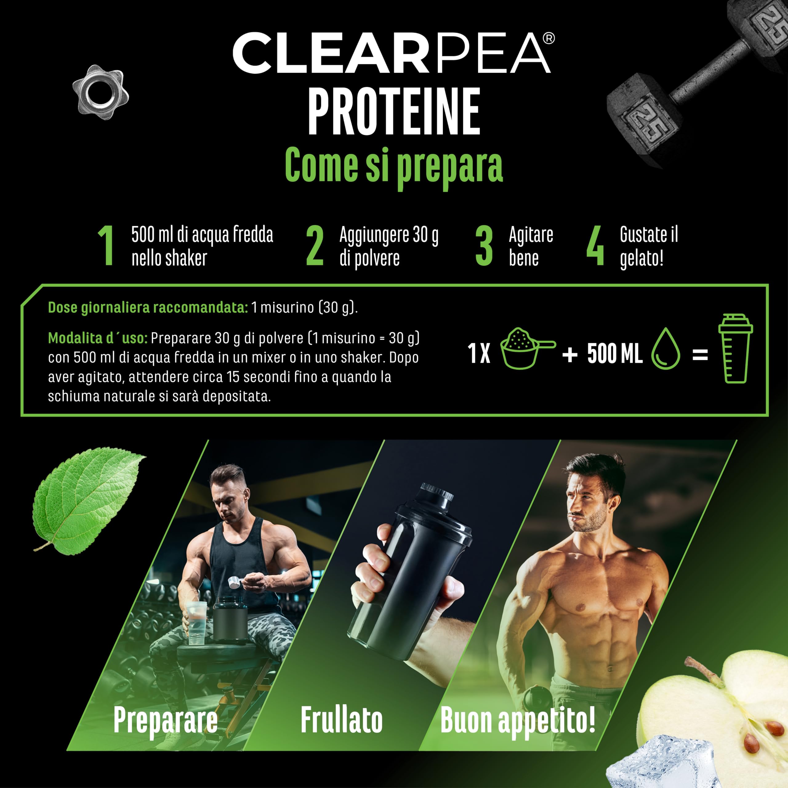Elite Plant Protein ClearPea® proteine vegane 454 g mela verde chiare
