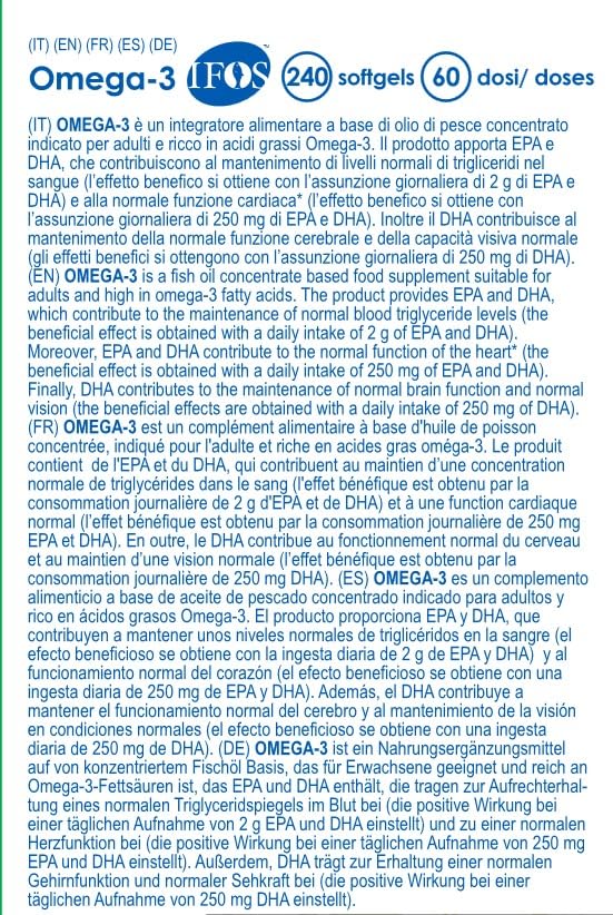 Yamamoto Omega-3 e Cuore e Circolazione Omega-3 IFOS integratore 240 softgels, olio di pesce