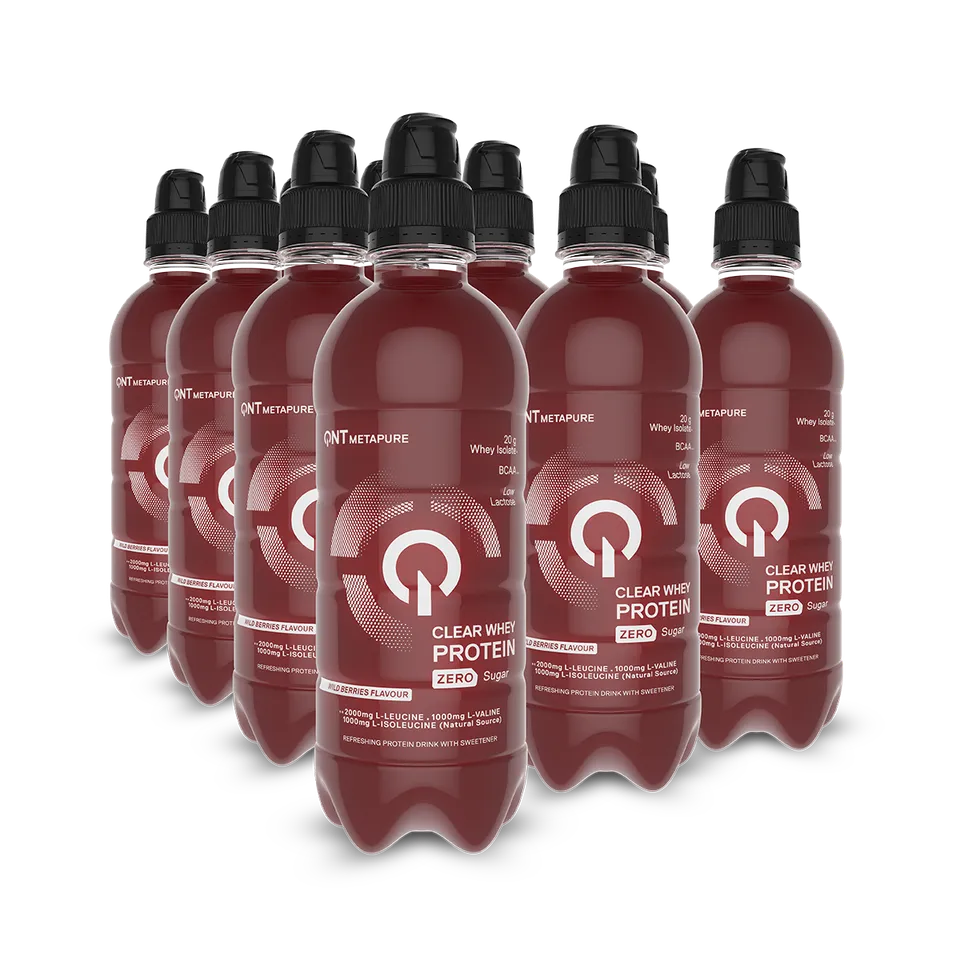 QNT Drinks Iso Whey Zero Carb Protein Water 12 x 500 ml frutti di bosco