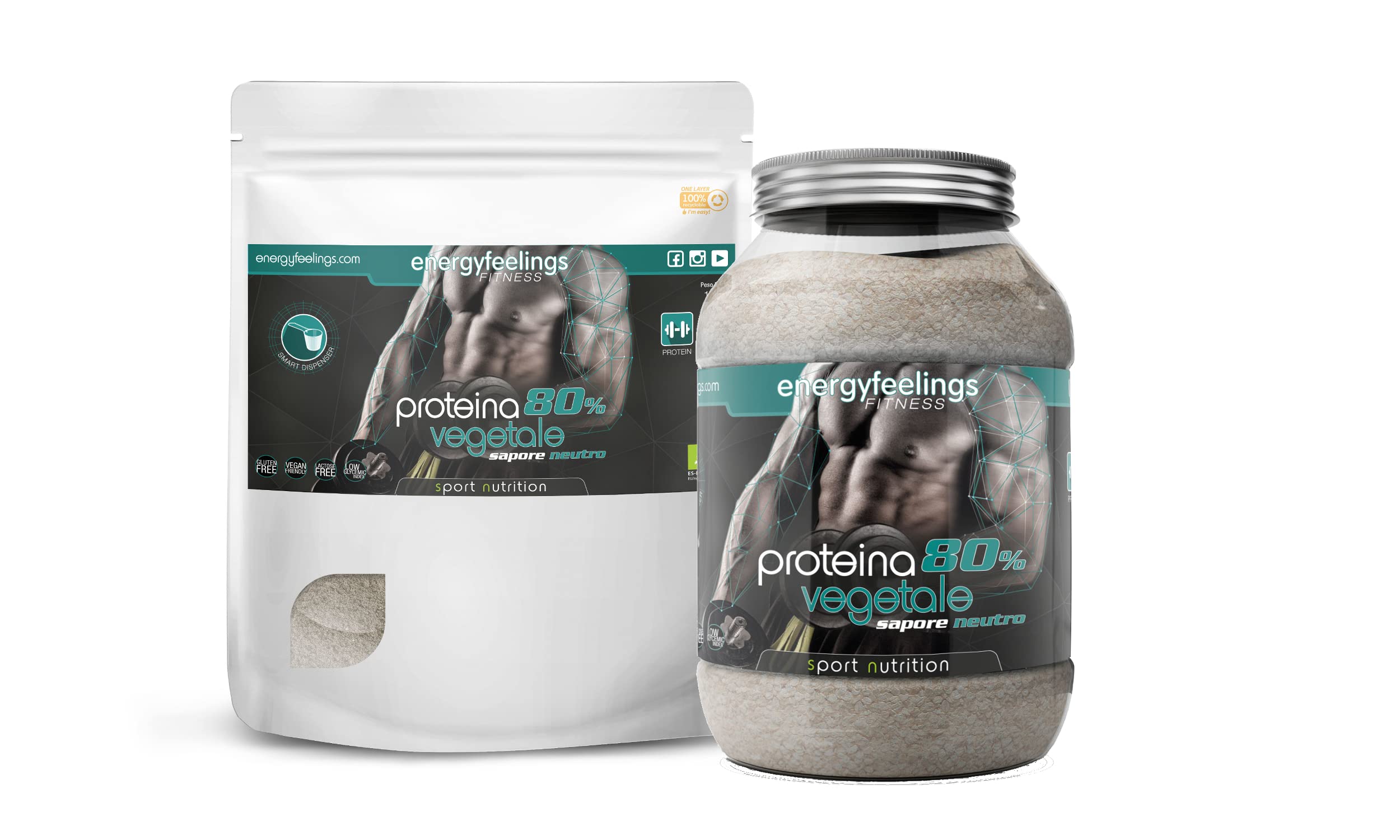 Energy Feelings Proteína Vegana & Nutrición Deportiva Proteine Vegane in Polvere BIO gusto neutro 1 kg 80% vegetali