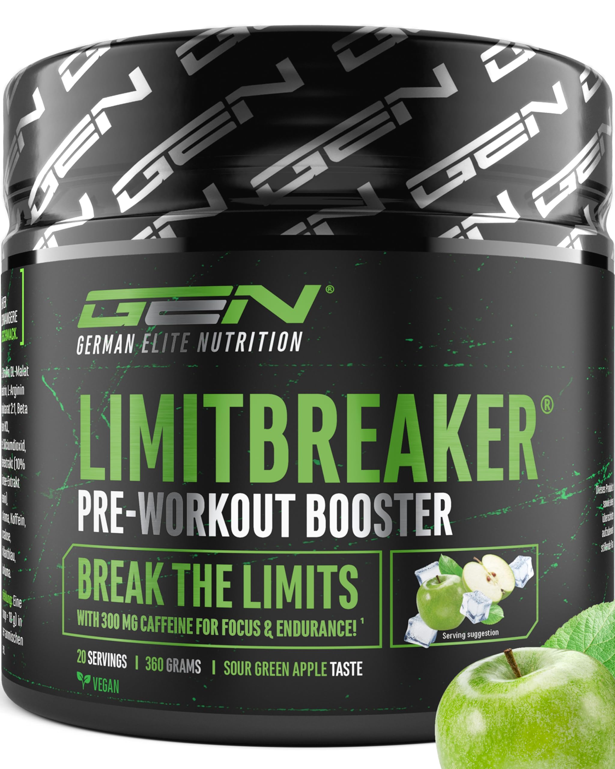 Elite Pre-Workout & Pump LIMITBREAKER® pre-workout mela verde acida 360 g caffeina
