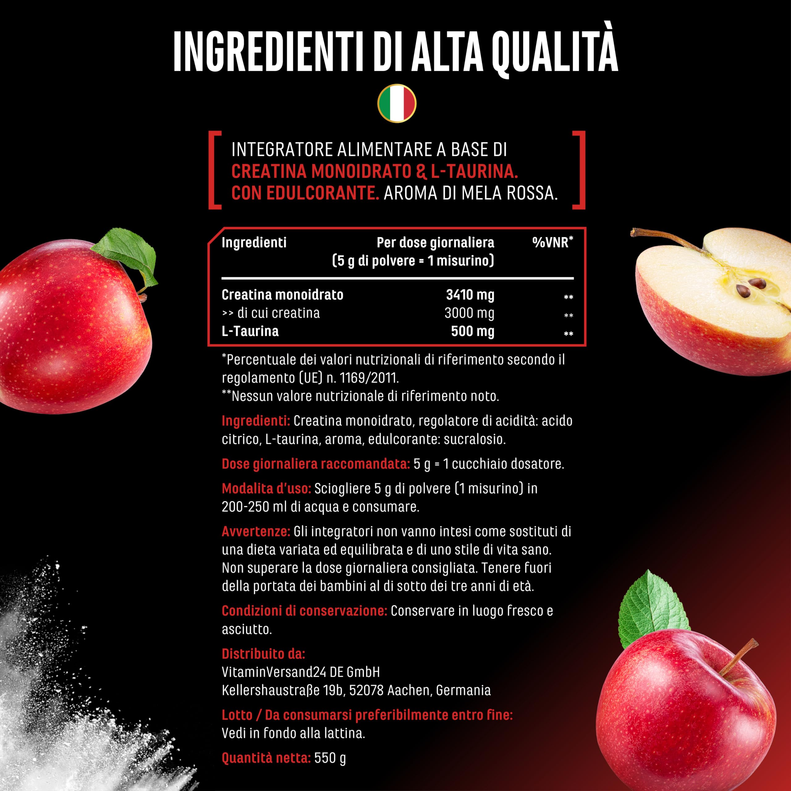 Elite Creatine Flavoured Creatine in polvere 550 g Red Apple con taurina