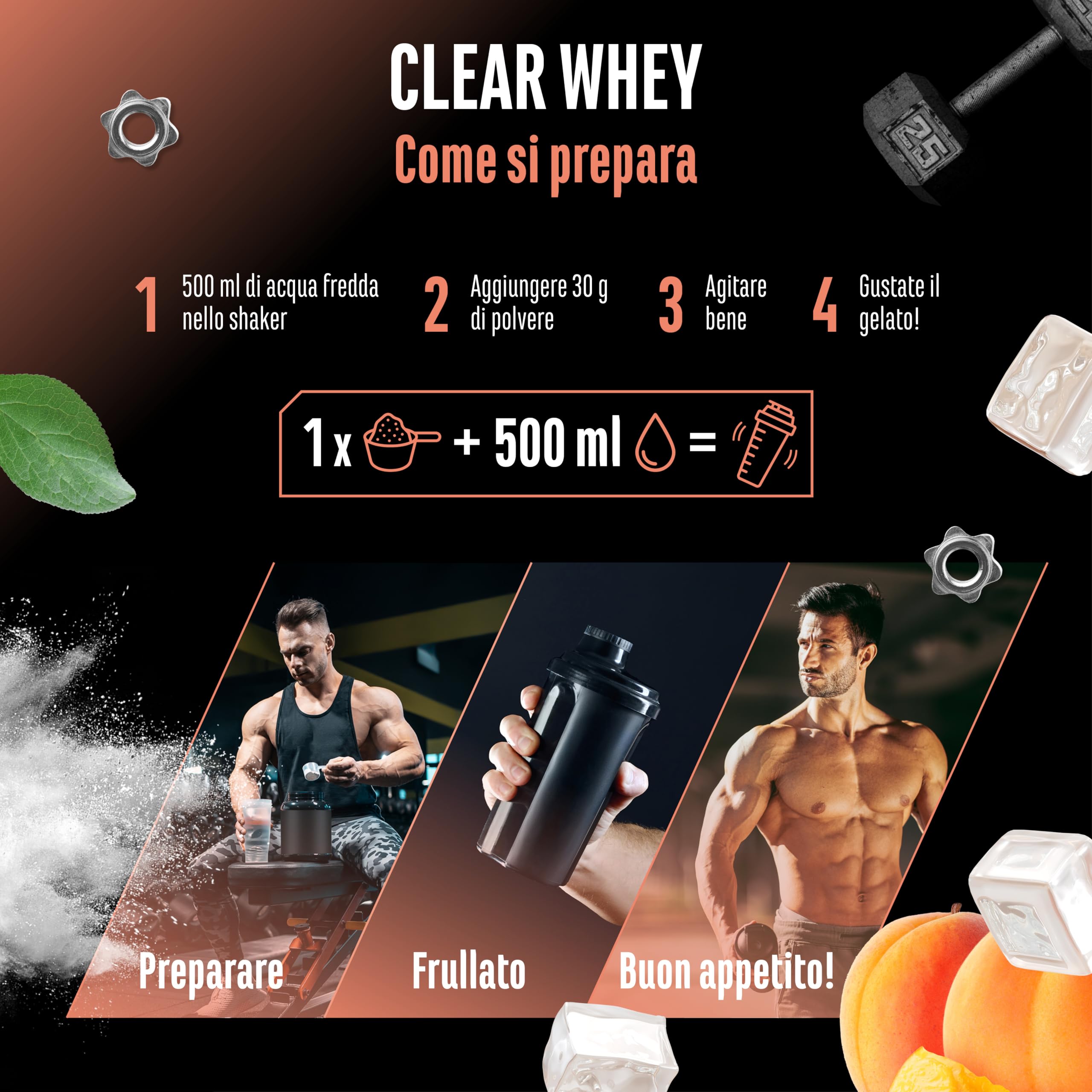 Elite Clear Whey Isolate Protein Shake proteine albicocca 900 g, 24 g per porzione