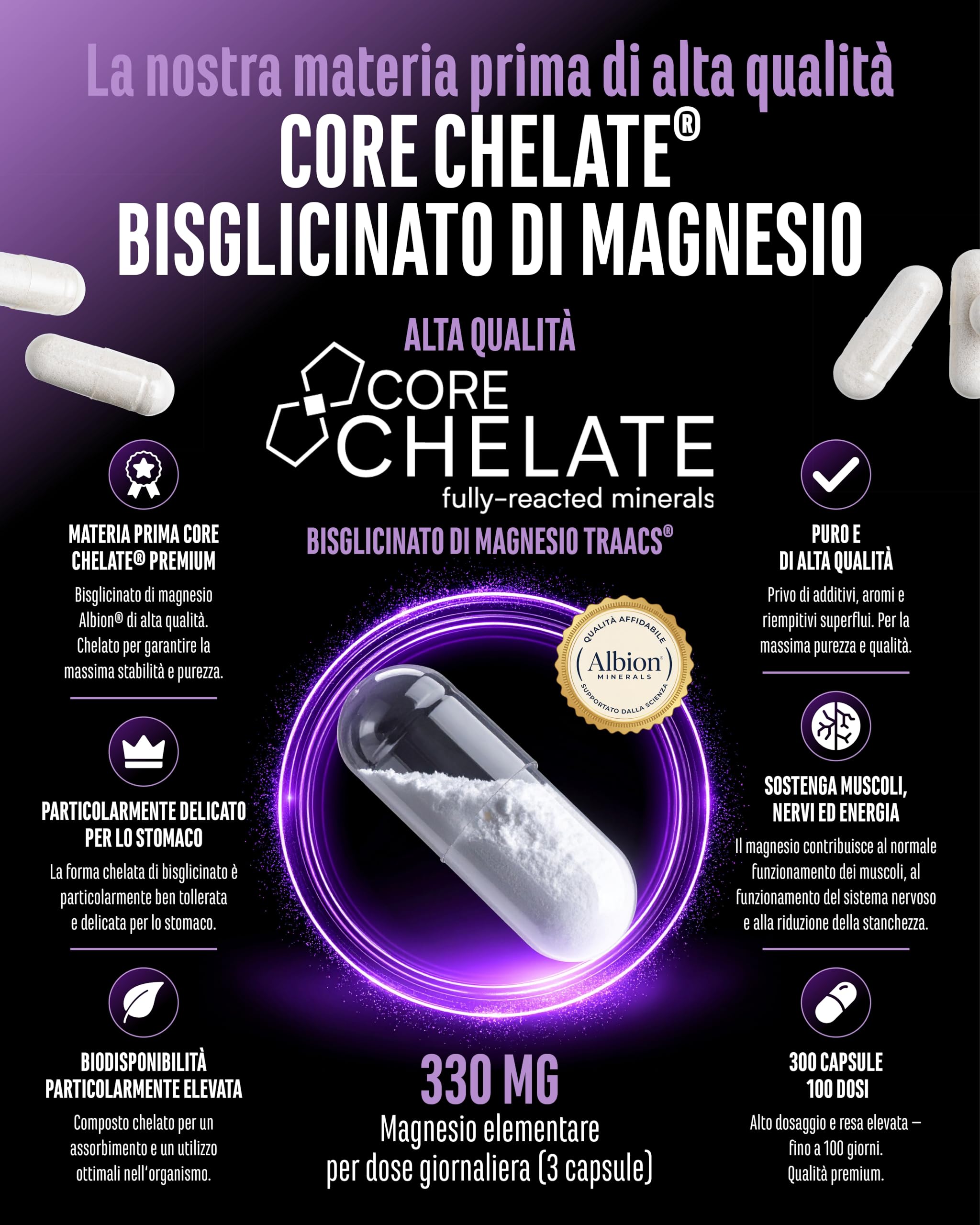 Elite Vitamins, Minerals & Hydration Magnesio Bisglicinato capsule 300 vegane