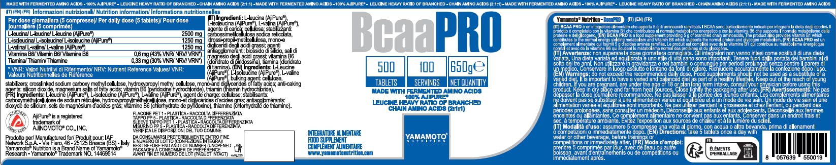 YAMAMOTO Aminoacidi e BCAAs BCAA 2:1:1 Ajipure aminoacidi ramificati 500 compresse