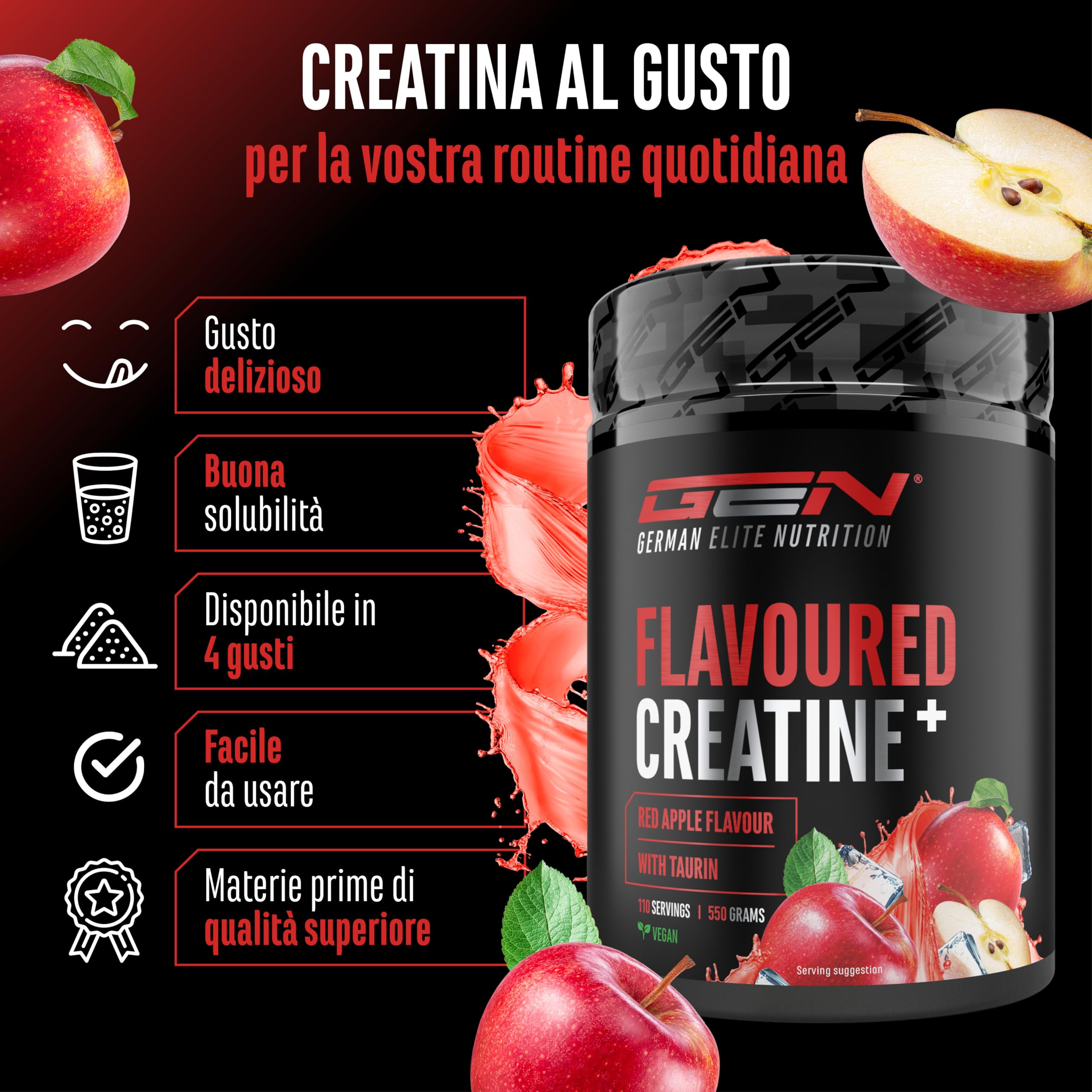 Elite Creatine Flavoured Creatine in polvere 550 g Red Apple con taurina