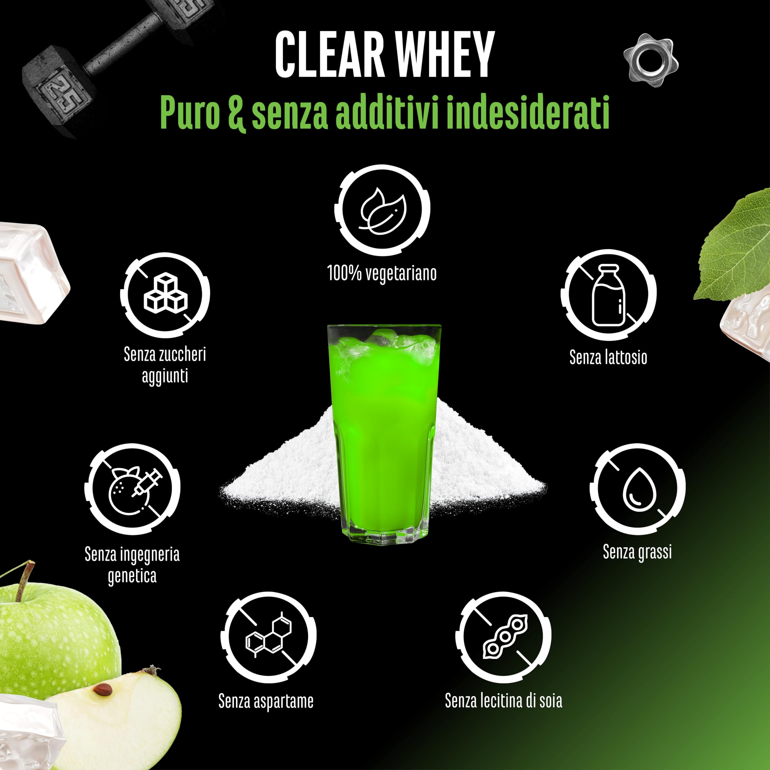 Elite Clear Whey Isolate Protein Shake proteine 900 g mela verde isolate