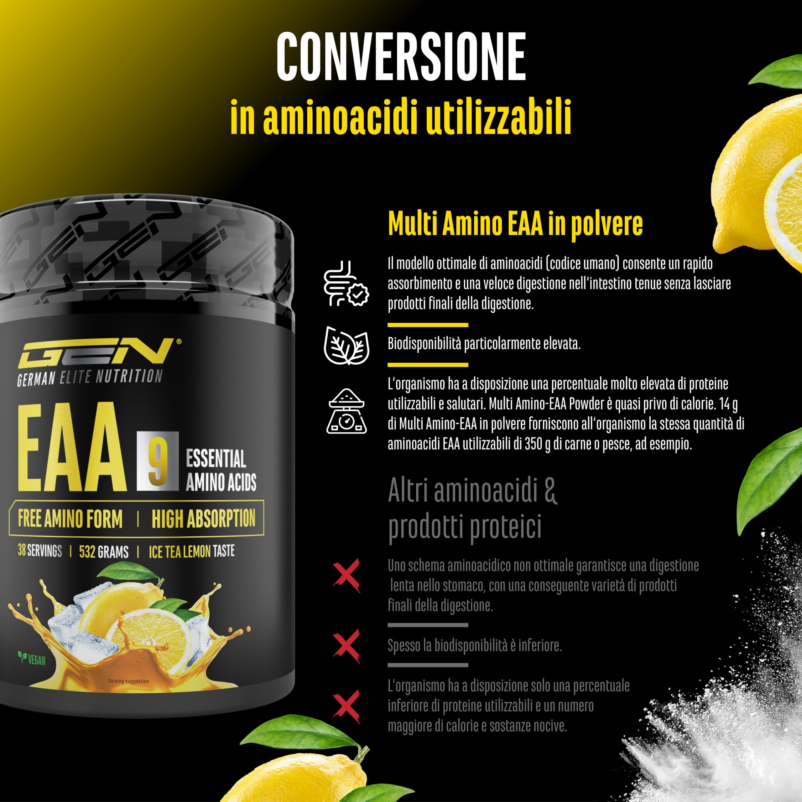 Elite EAA & BCAA EAA in polvere 532 g Ice Tea Lemon vegana
