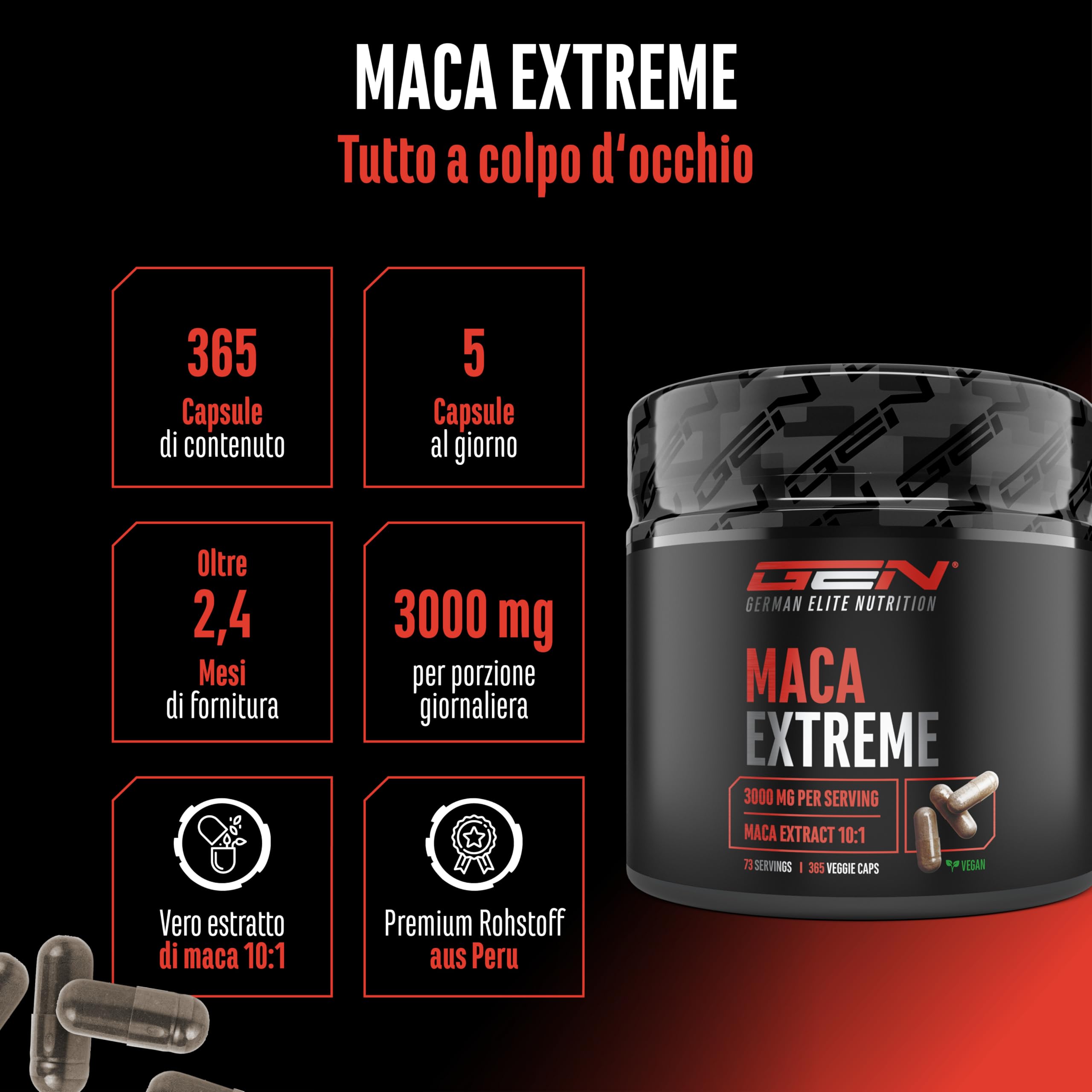 Elite Testo & Vitality Botanicals Maca Extreme capsule 365 estratto 10:1