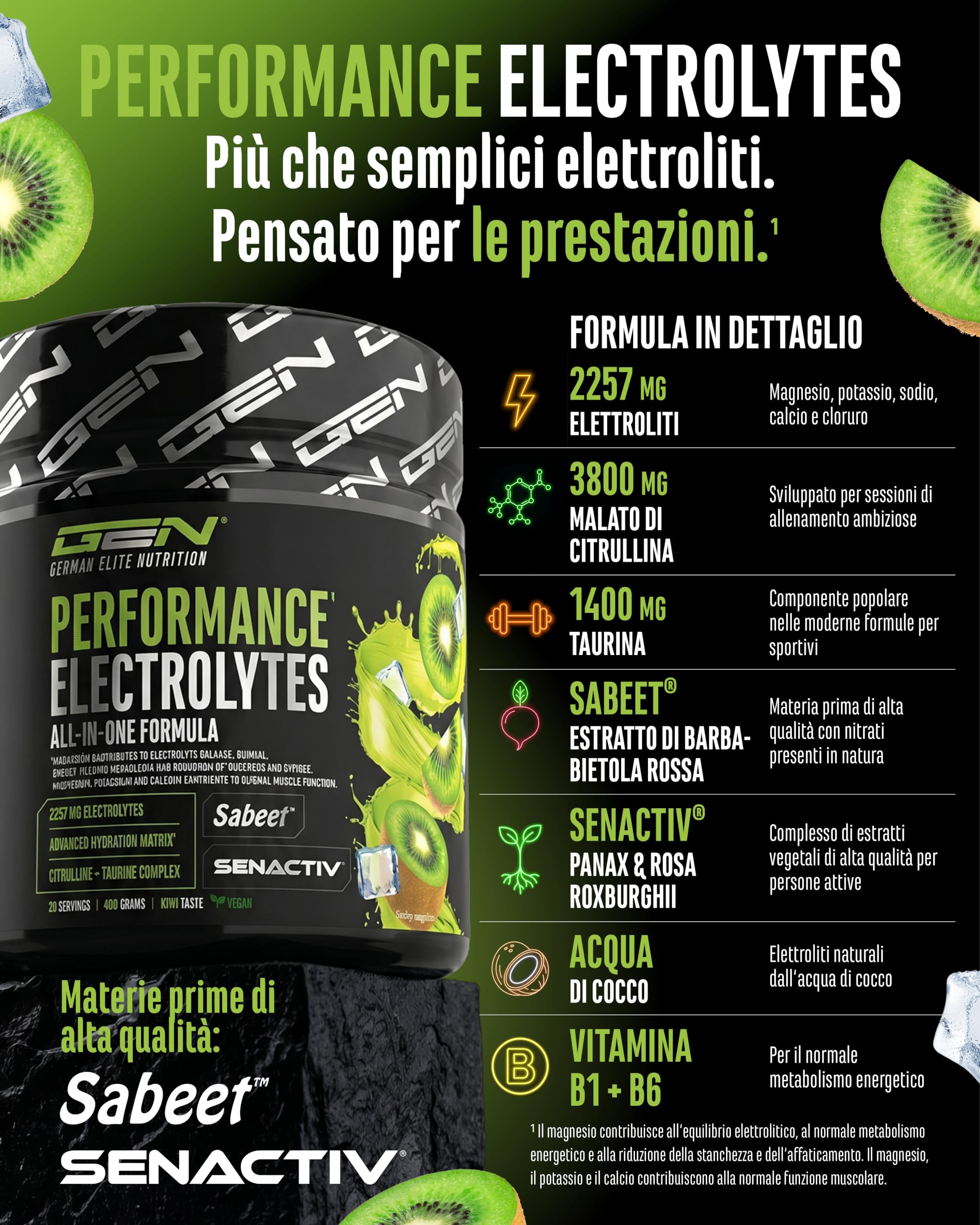 Elite Vitamins, Minerals & Hydration Performance Electrolytes elettroliti 400 g kiwi intra-workout
