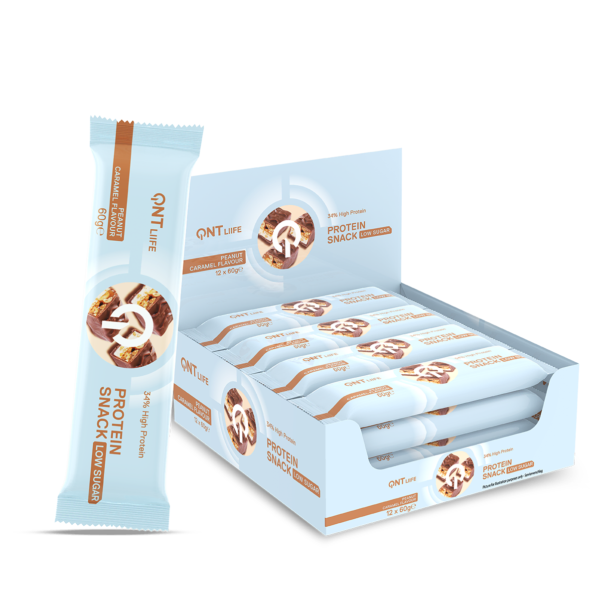 QNT Protein Bars Protein Snack bar barretta proteica Caramel Peanuts 12 × 60 g