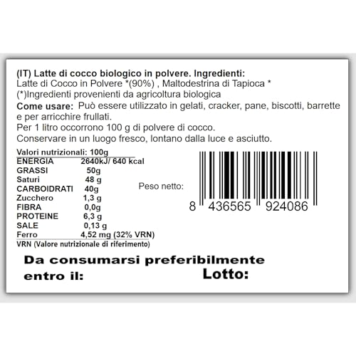 Energy Feelings Dietética & Suplementos Latte di Cocco in Polvere Bio 1 kg senza lattosio