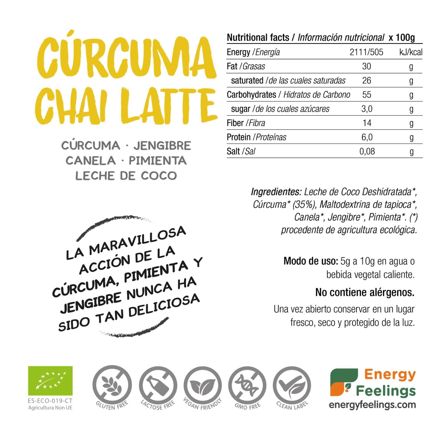 Energy Feelings Batidos Saludables Curcuma Chai Latte in polvere 250 g bio