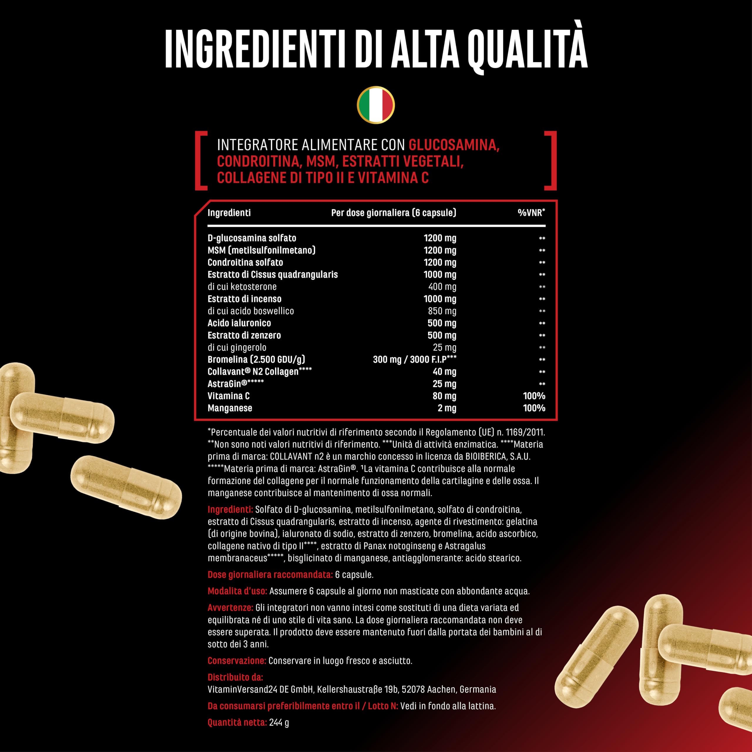 Elite Organ, Joint & Health Support Bone Force complesso articolare 180 capsule senza glutine