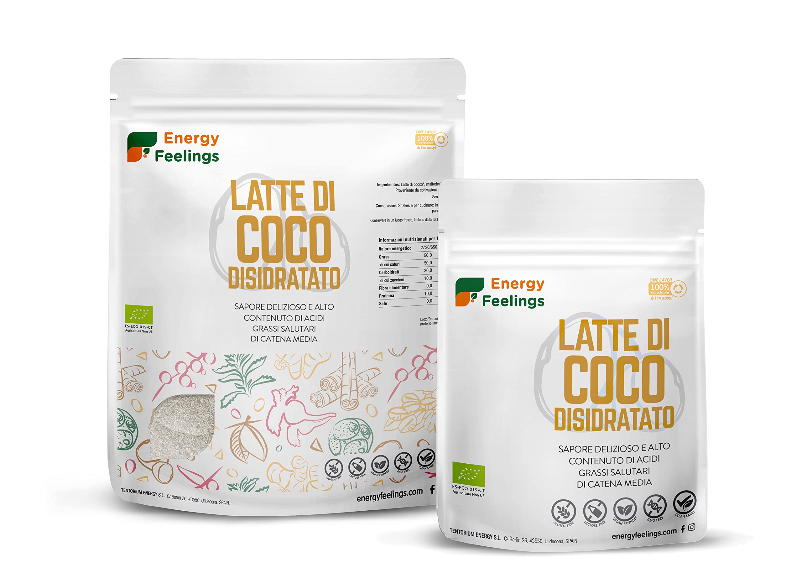 Energy Feelings Latte di Cocco Biologico in Polvere latte di cocco 200 g senza lattosio