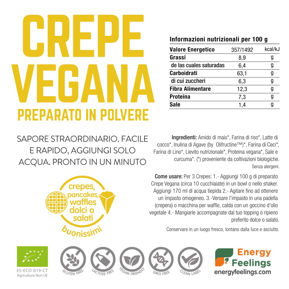 Energy Feelings Farine senza glutine, legumi e semi Preparato per Crepes, Pancakes, Waffle 1 kg bio