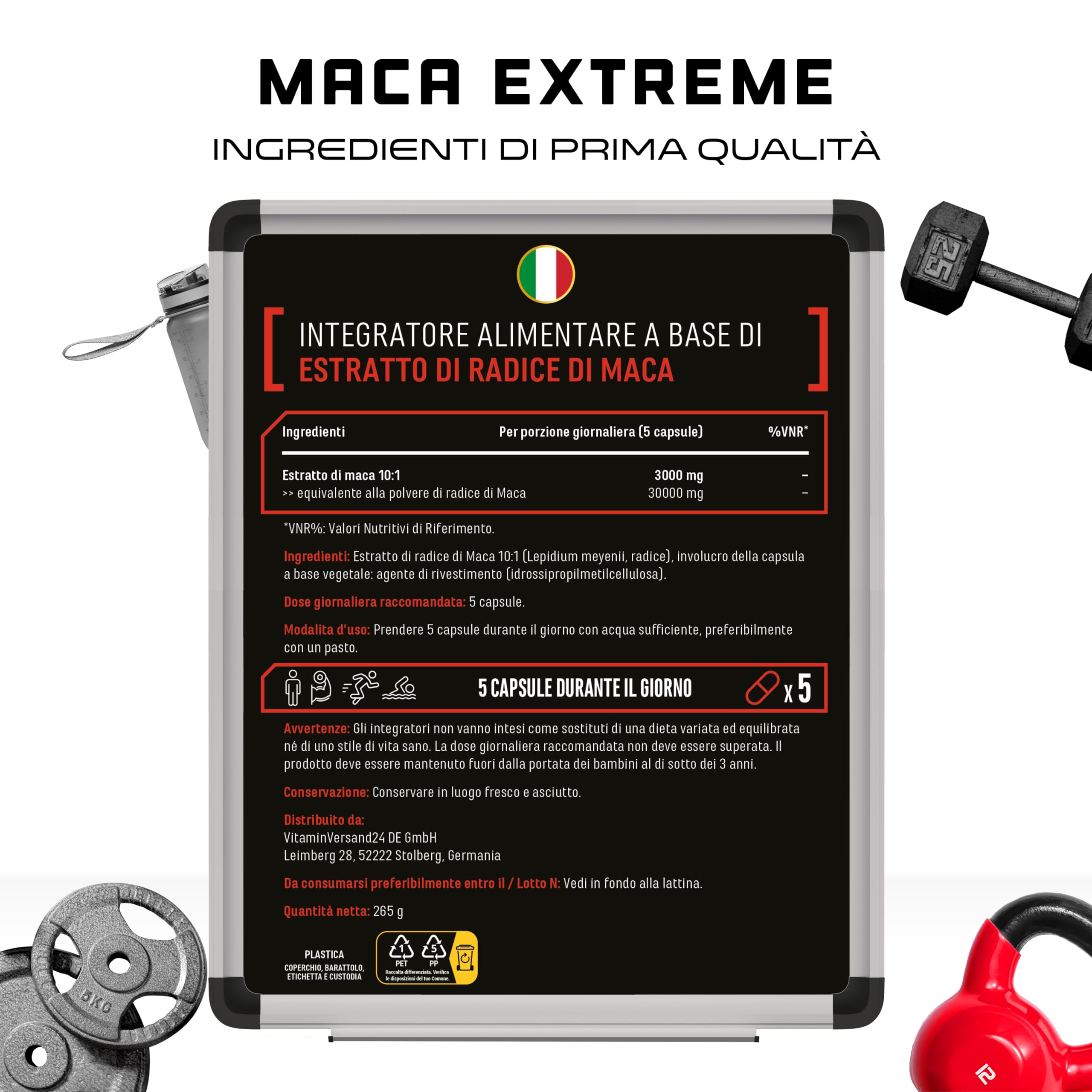 Elite Testo & Vitality Botanicals Maca Extreme capsule 365 vegane, estratto 10:1