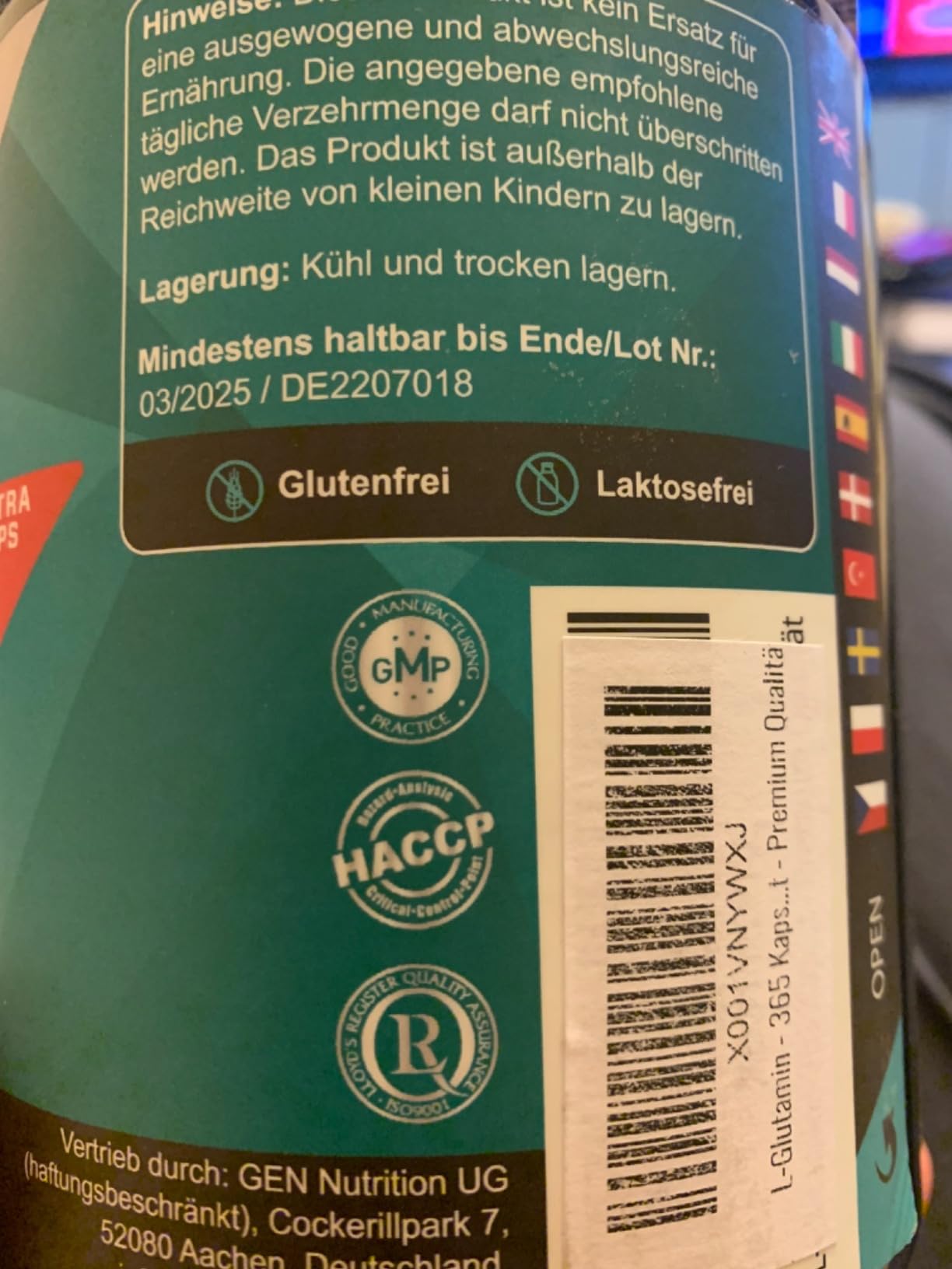 Elite Amino Singles L-Glutammina Ultra Caps 365 capsule da 1100 mg
