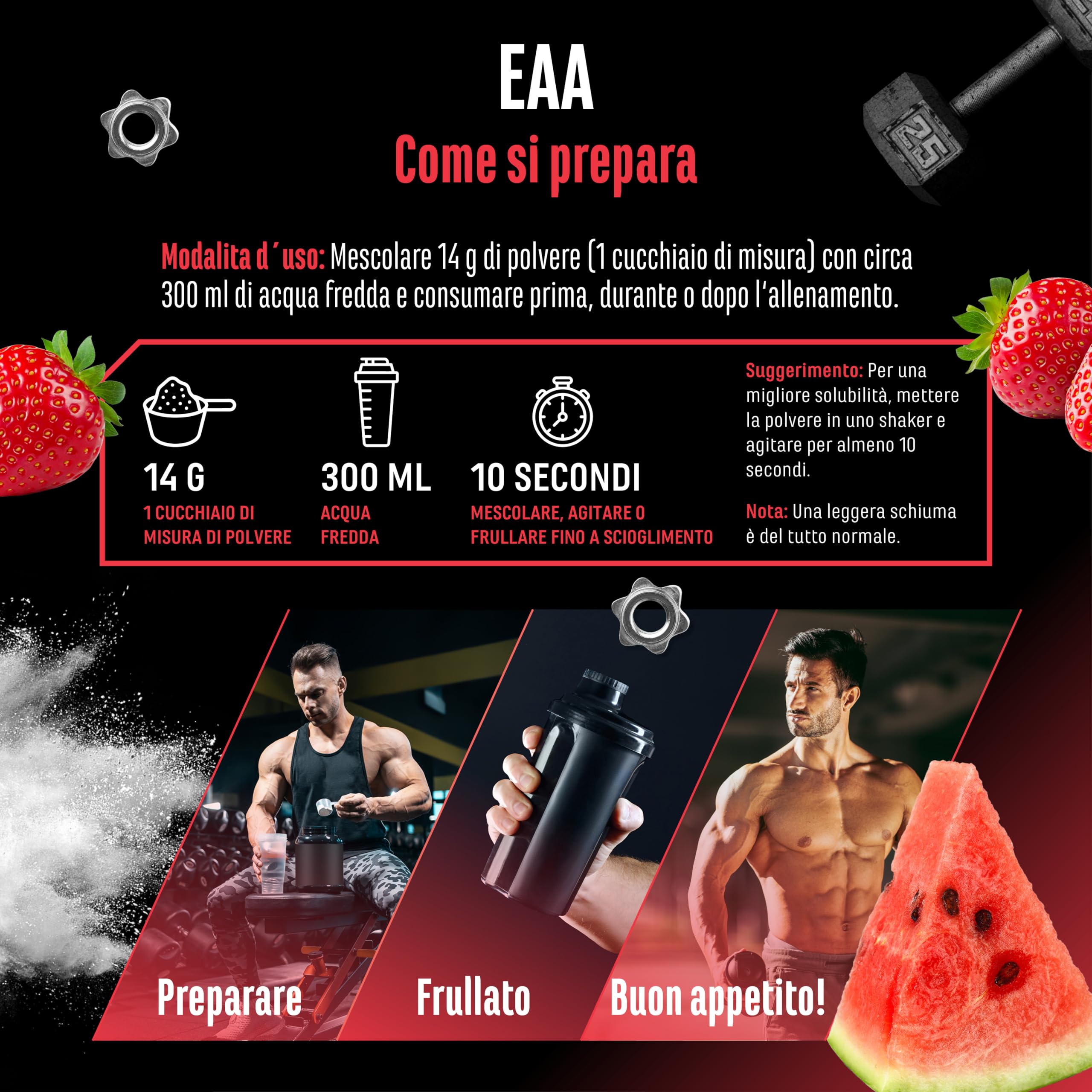 Elite EAA & BCAA EAA in polvere 532 g Fragola e Anguria Vegano