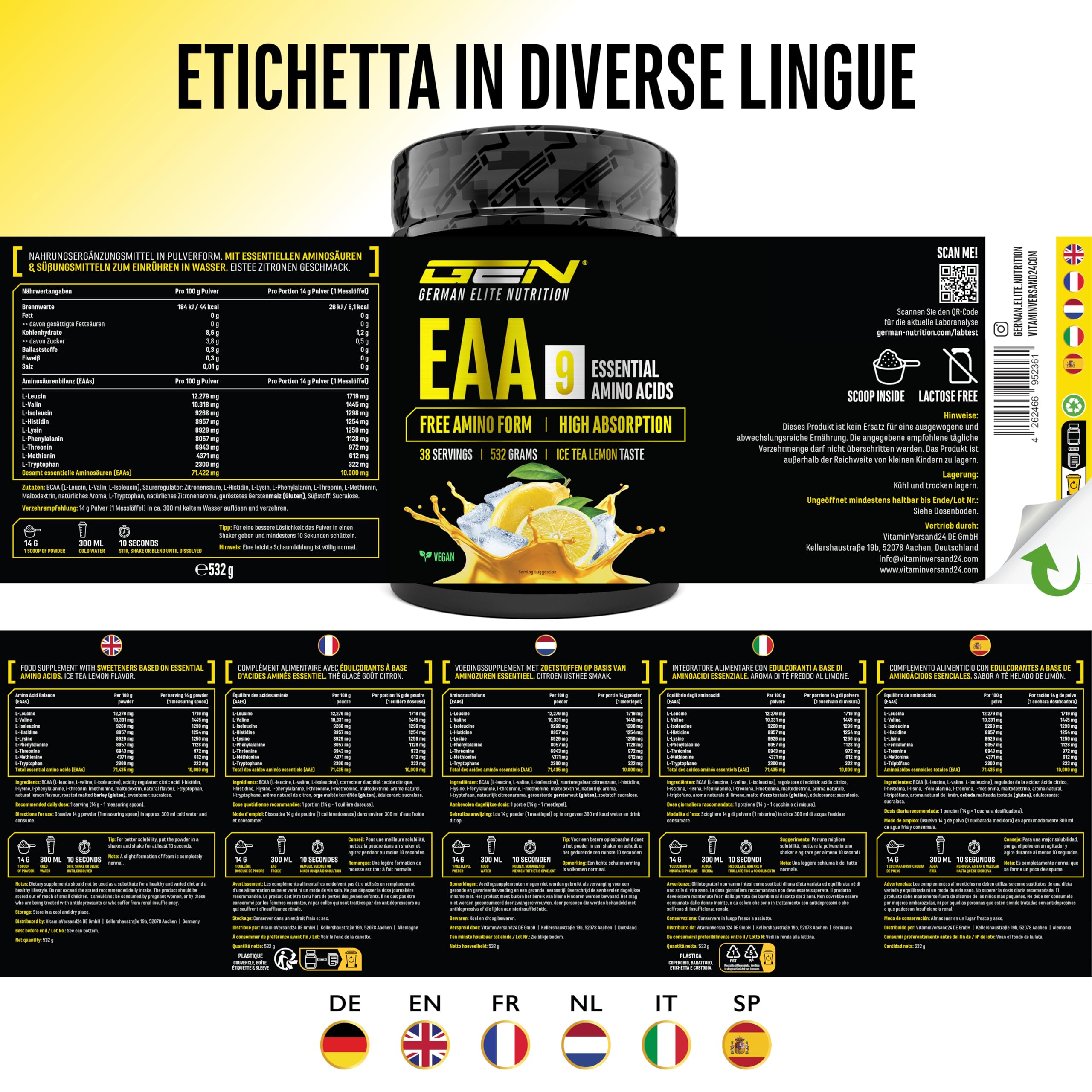 Elite EAA & BCAA EAA in polvere 532 g Ice Tea Lemon vegana