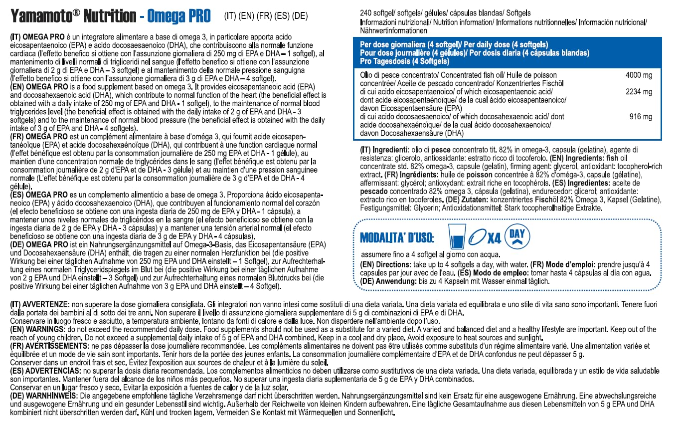 YAMAMOTO Omega-3 e Cuore e Circolazione OmegaPRO integratore omega-3 240 softgel concentrato