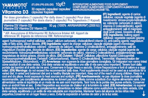 YAMAMOTO Vitamine e Minerali Vitamin D3 integratore vitamina D3 30 capsule 50 mcg