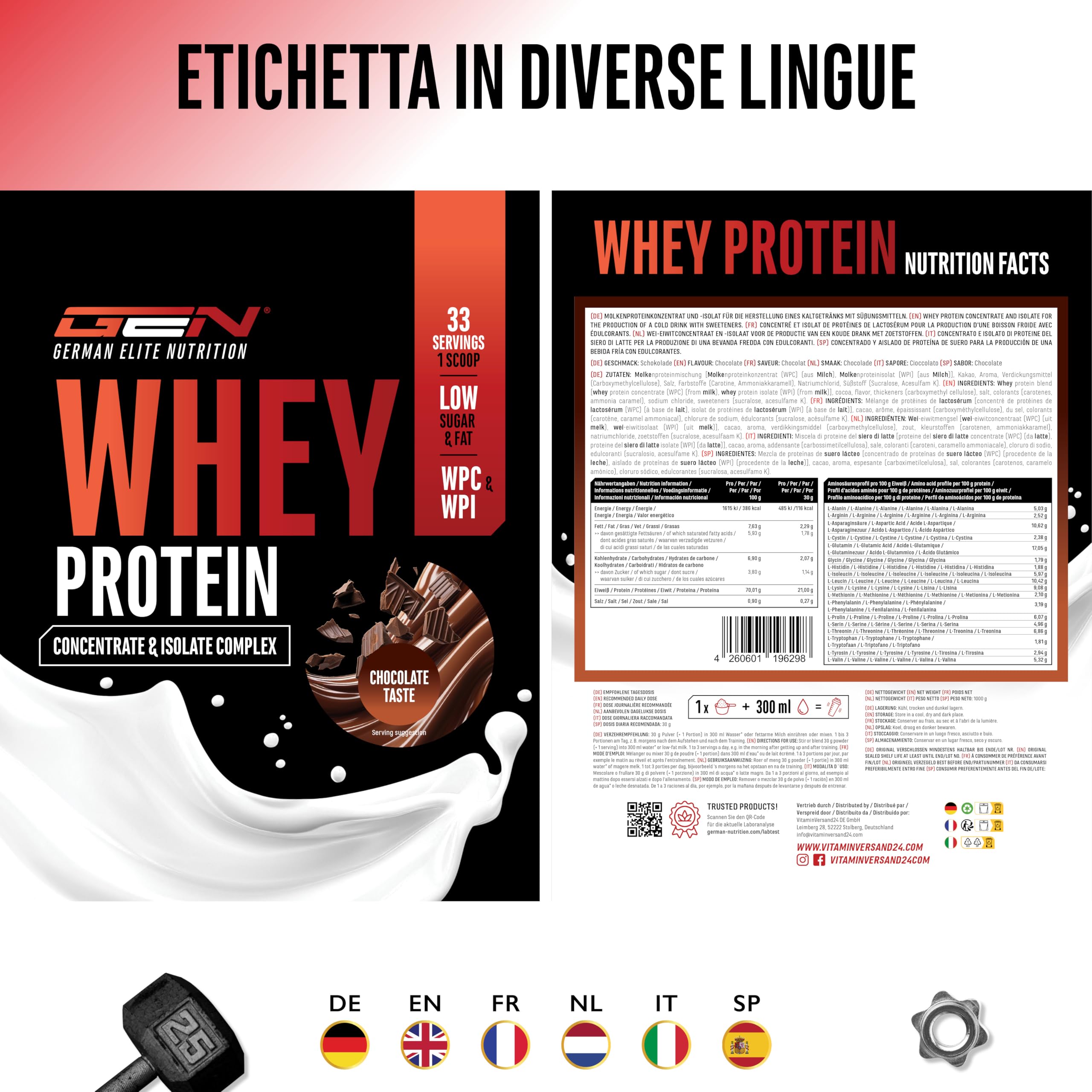 Elite Whey Protein Whey Proteine Complesso proteine 1000 g cioccolato con isolato