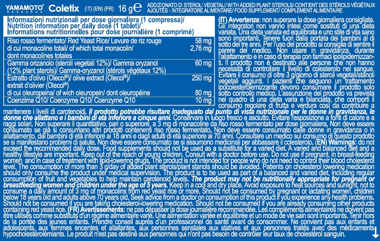 YAMAMOTO Omega-3 e Cuore e Circolazione RESEARCH Coletix New Formula integratore colesterolo 30 compresse riso rosso fermentato