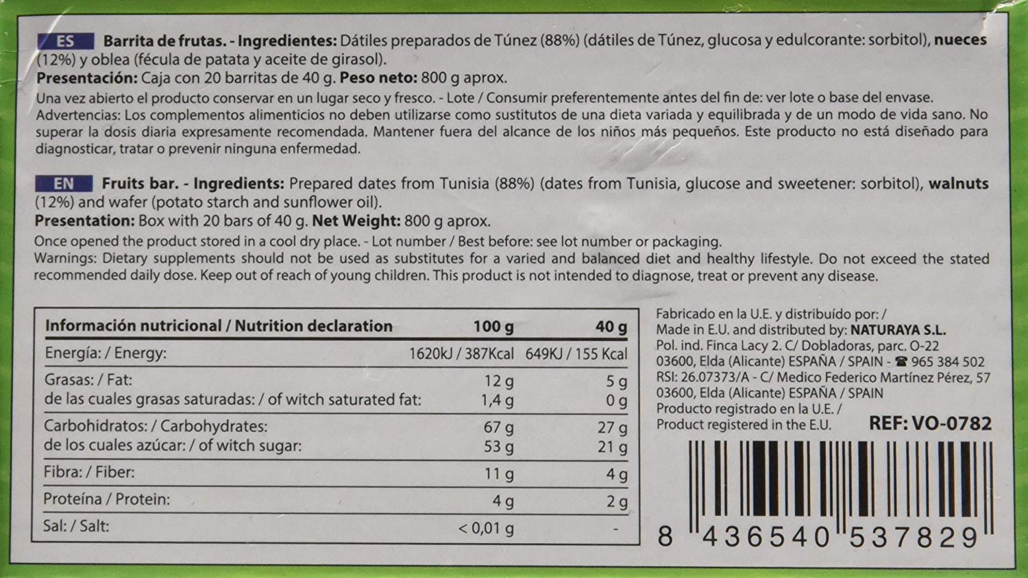 Vitobest Bars Vit-O-Best Barretta Nutrizionale con noci 20 pezzi