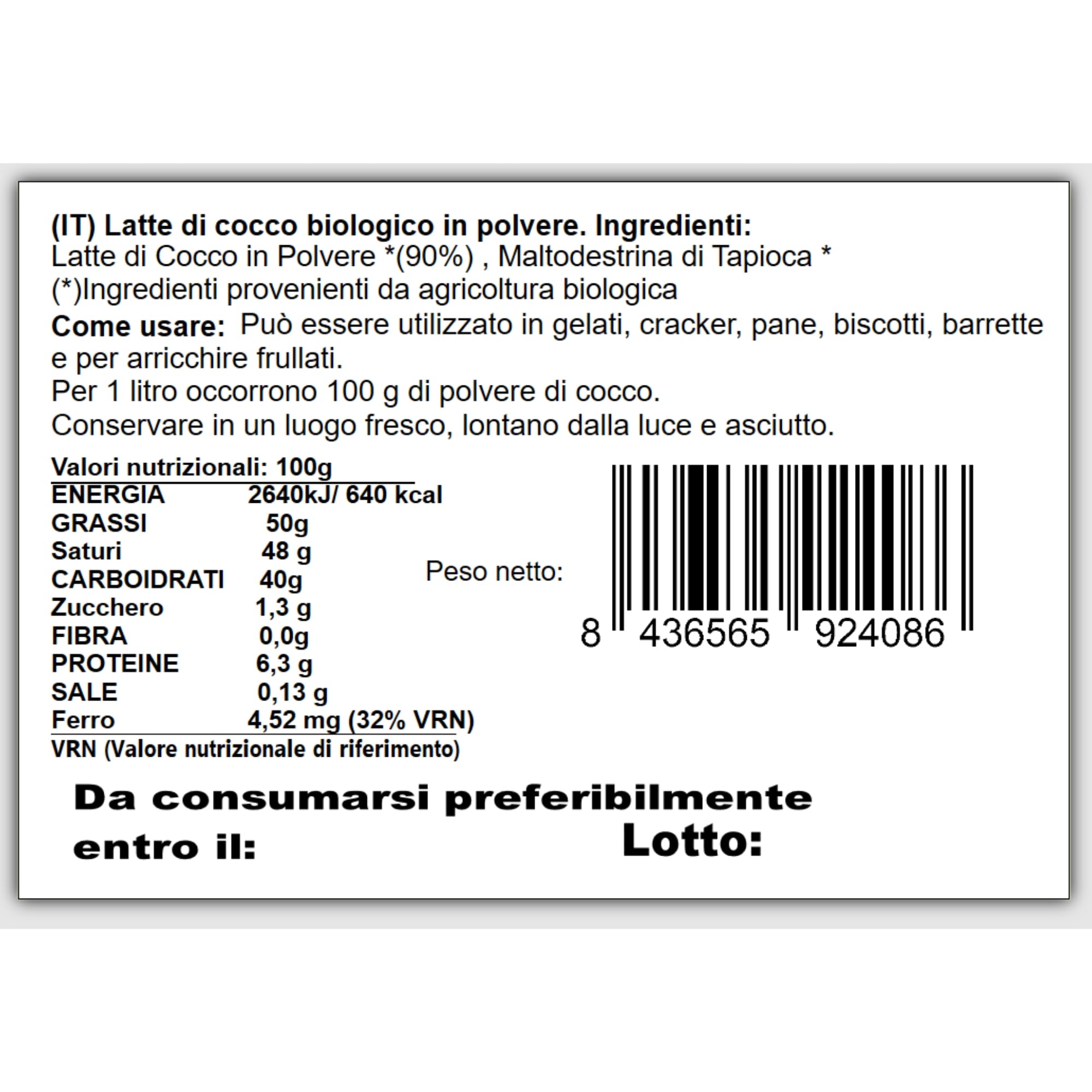 Energy Feelings Dietética & Suplementos Latte di Cocco in Polvere Bio 1 kg senza lattosio
