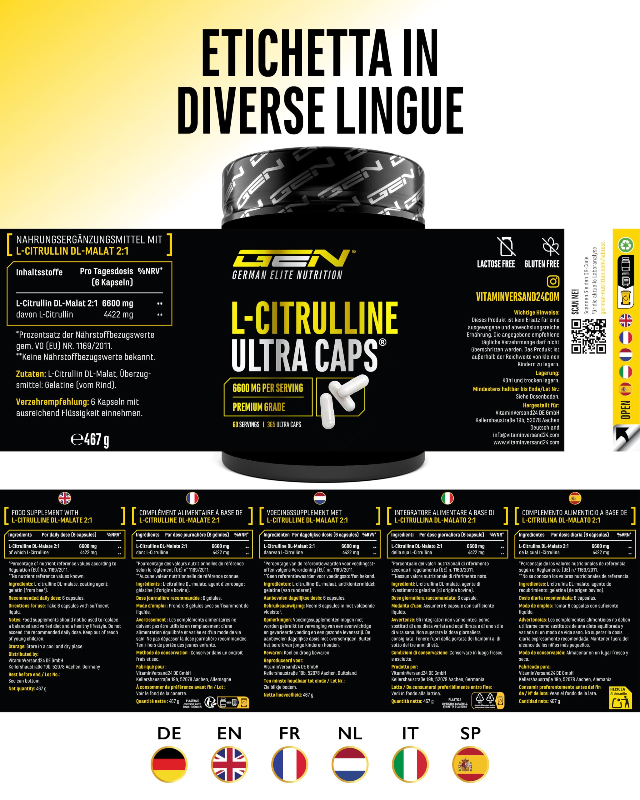 Elite Amino Singles L-Citrullina Ultra Caps 365 capsule da 1100 mg