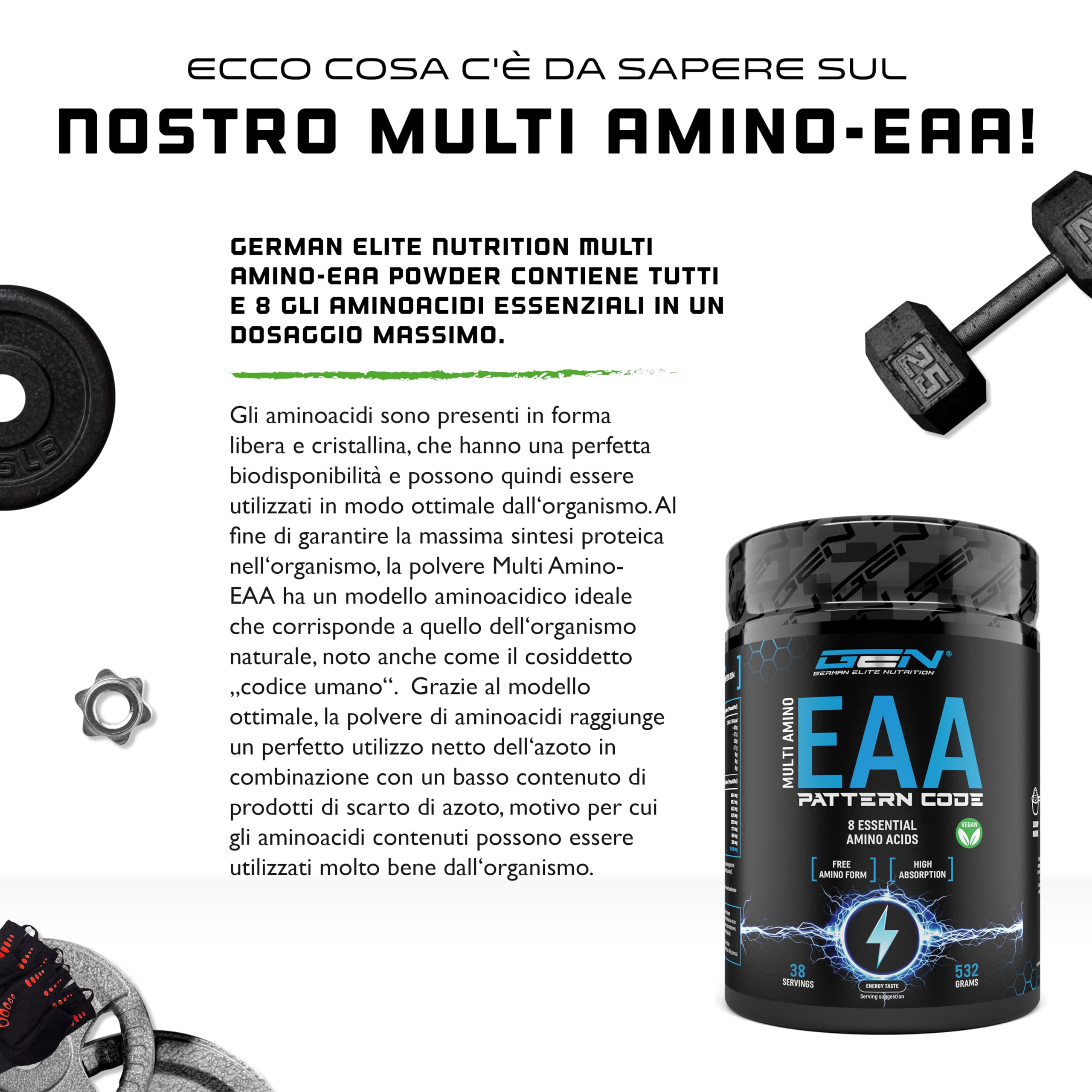 Elite EAA & BCAA Polvere EAA aminoacidi Energy 532 g vegano