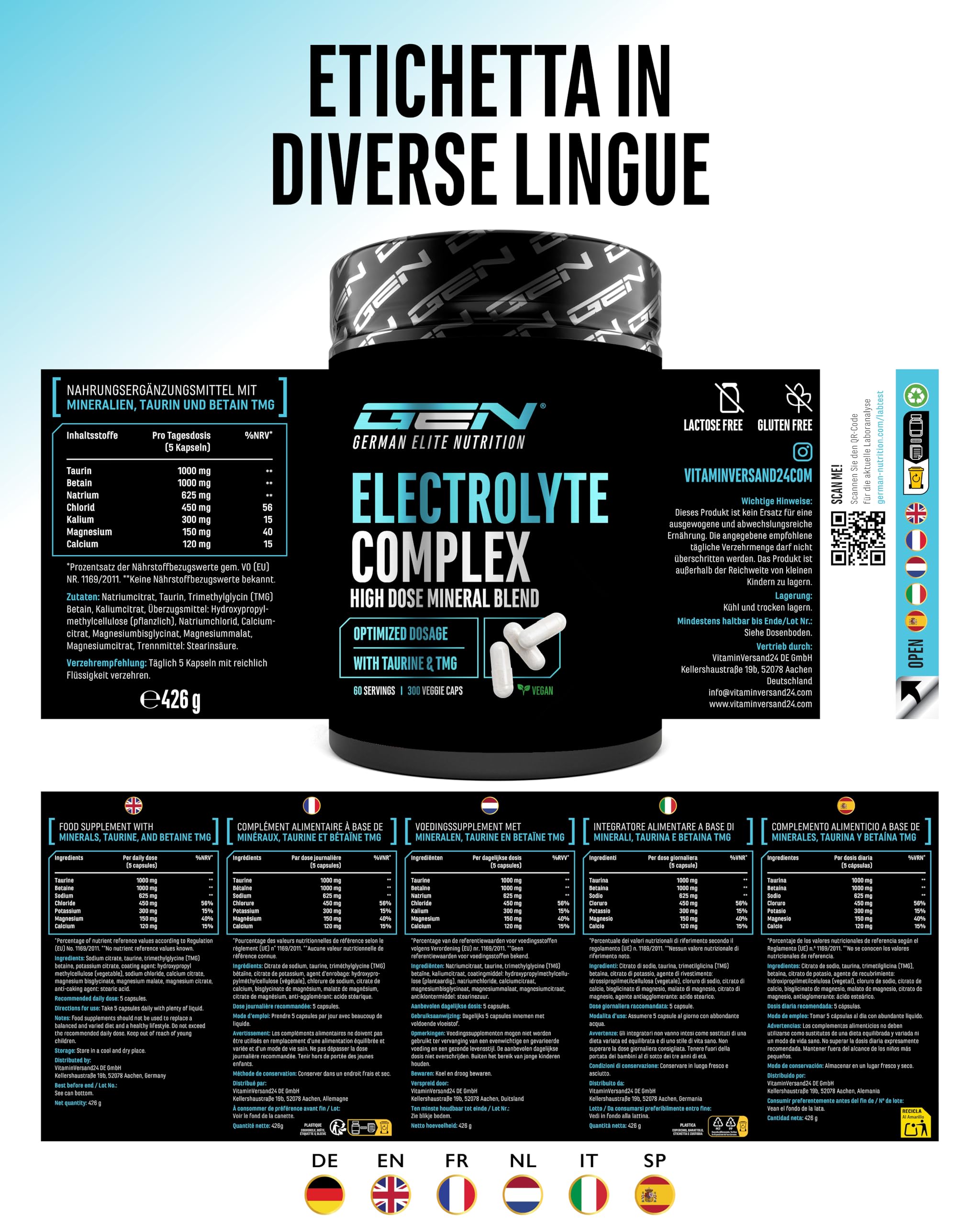 Elite Vitamins, Minerals & Hydration Complesso di Elettroliti capsule vegane 300, oltre 3600 mg