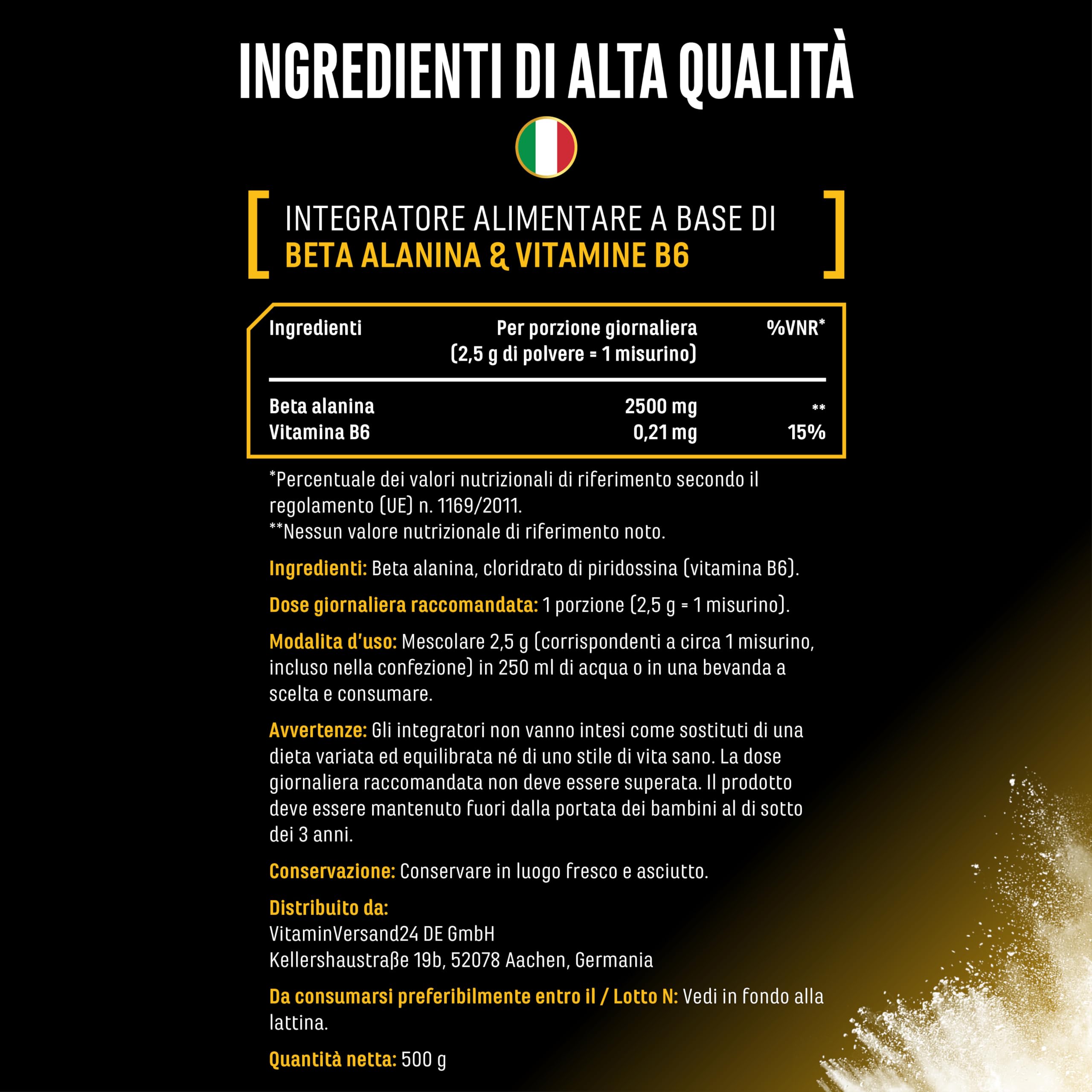 Elite Amino Singles Beta Alanina polvere 500 g purezza oltre 99%