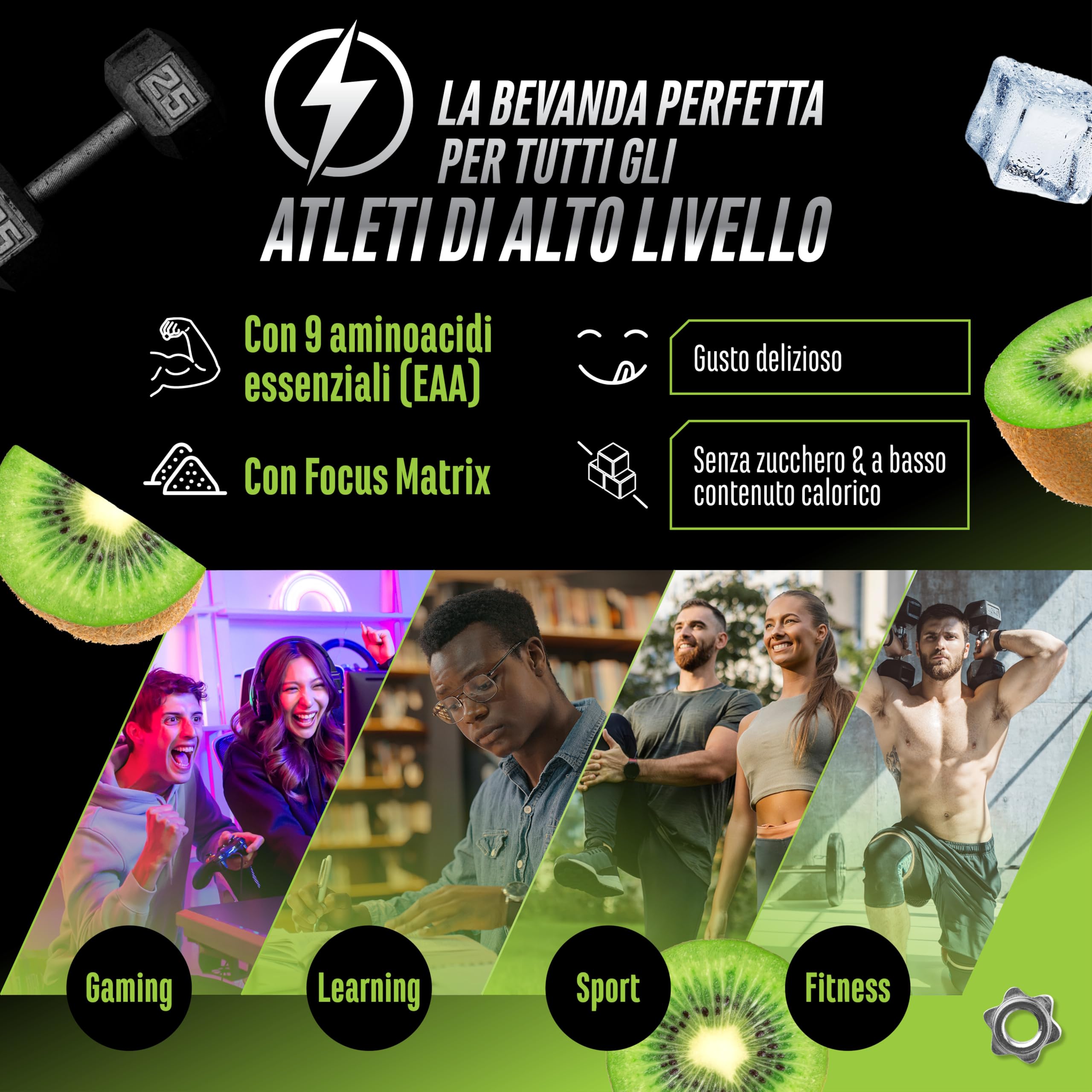 Elite Pre-Workout & Pump EAA Energy Mix pre-workout Kiwi 500 g senza zucchero