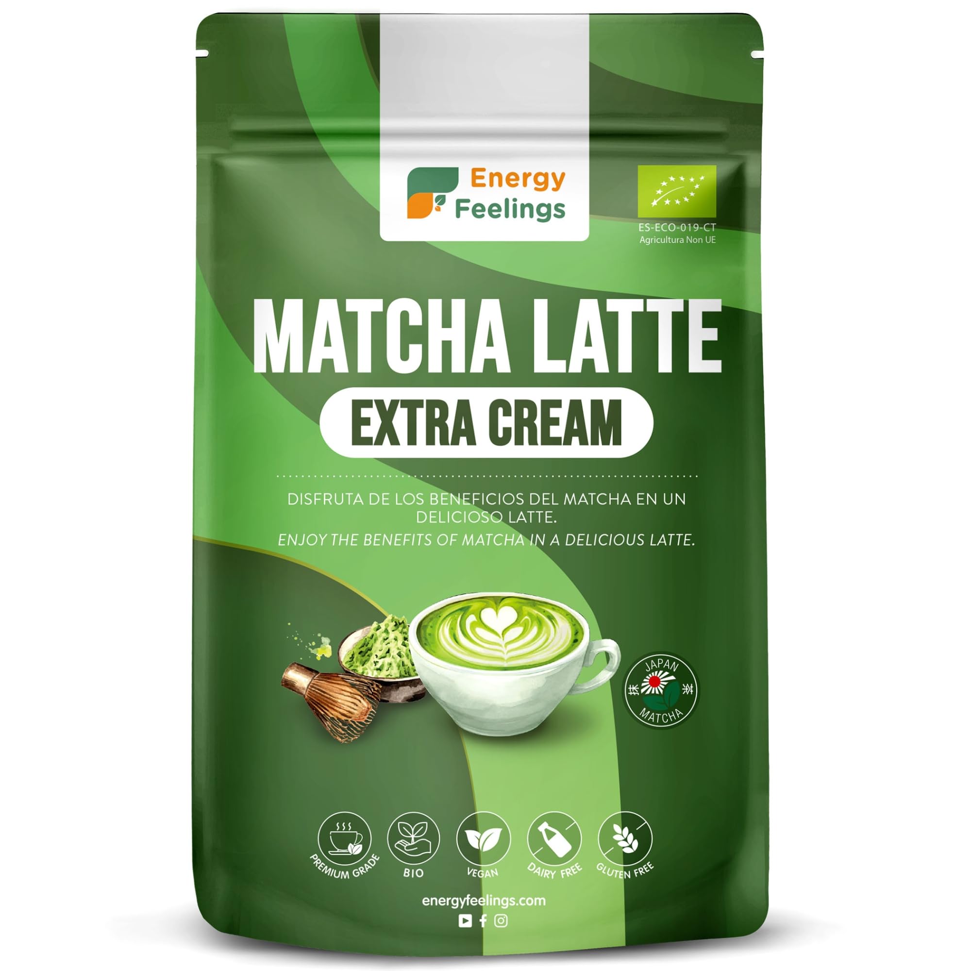 Energy Feelings Batidos Saludables Matcha Latte in Polvere Bio Extra Cream 500 g tè matcha giapponese